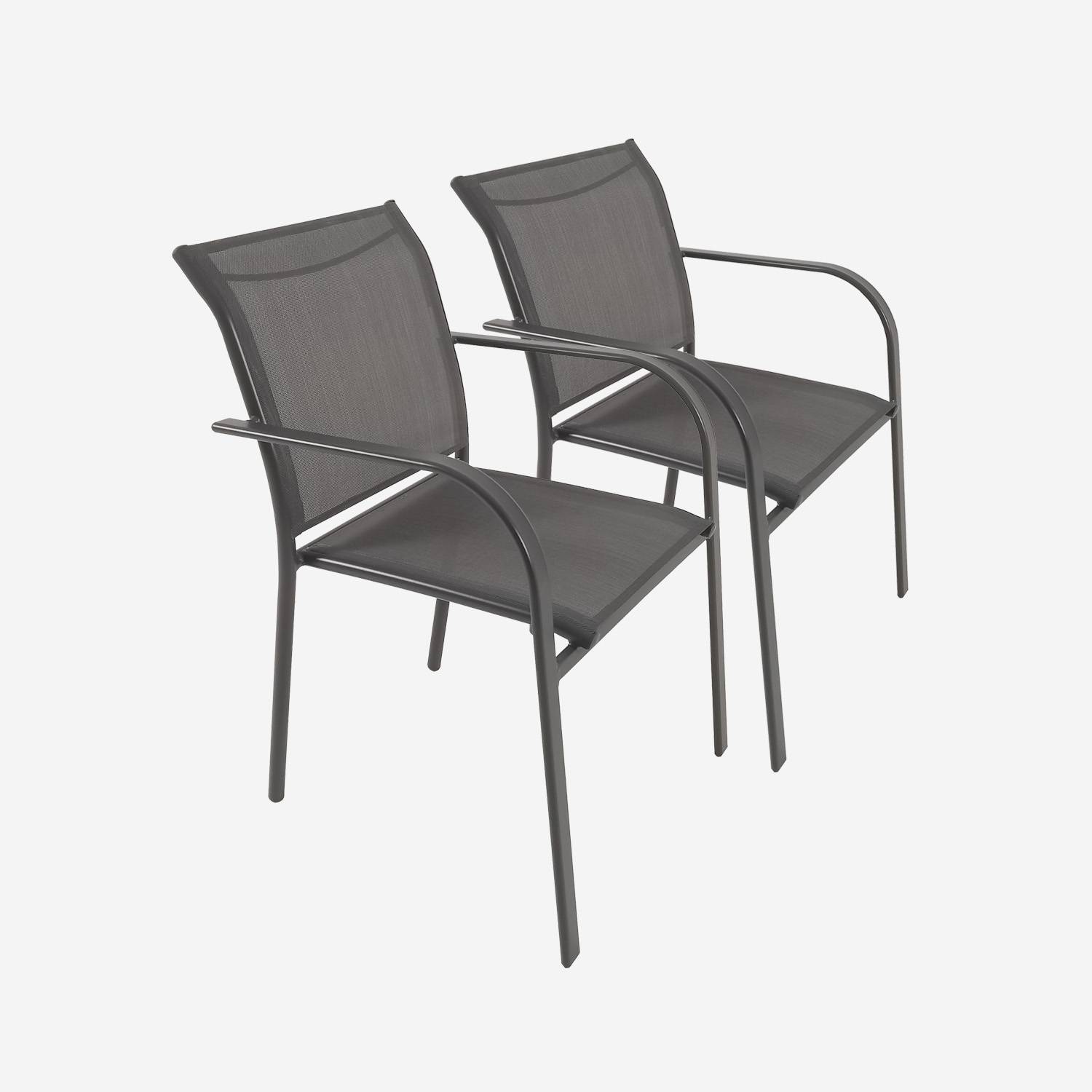 Set van 2 Milena tuinstoelen van aluminium en antraciet textileen, 62 x 55 x 84 cm