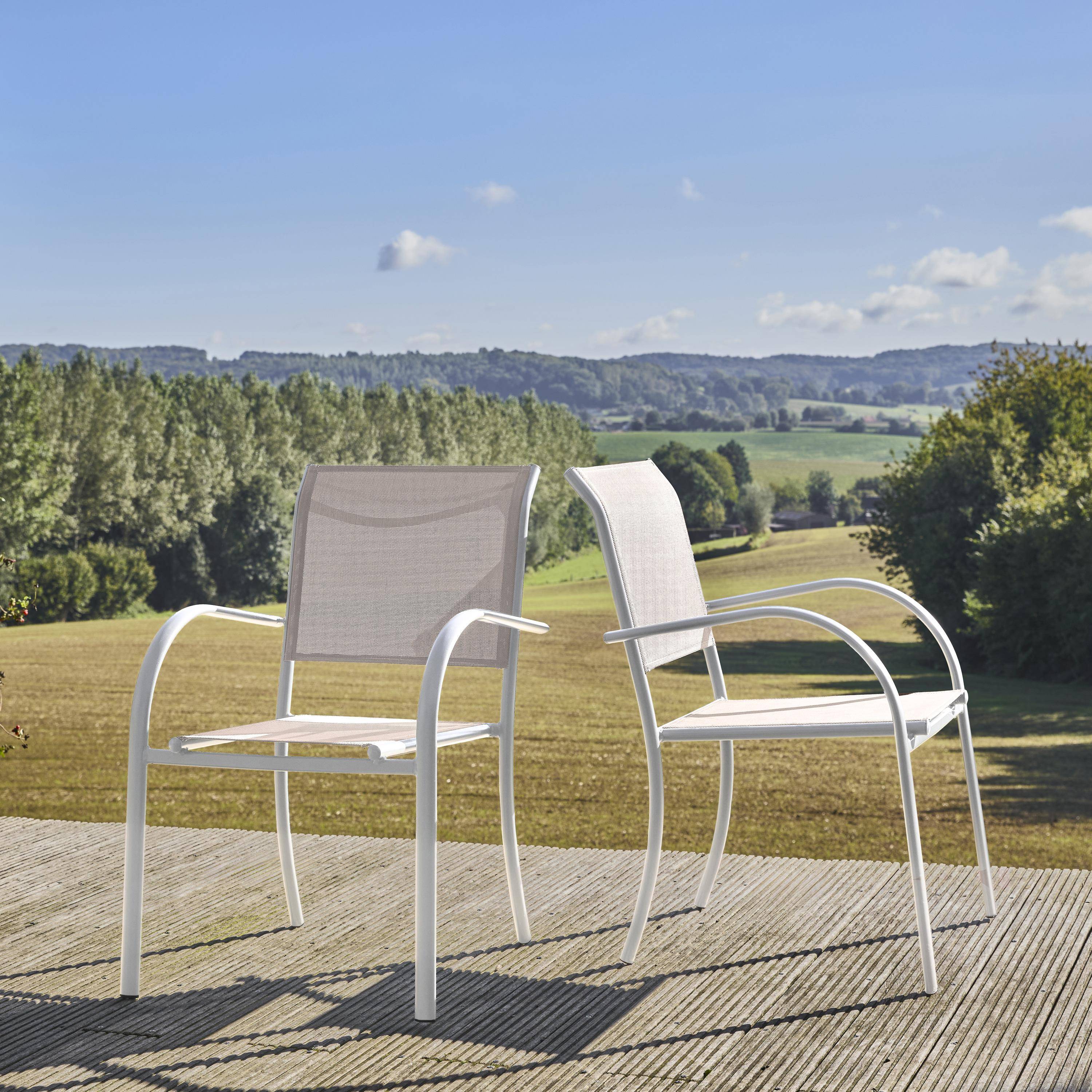 2er-Set Gartensessel aus Aluminium und weißem Textilene, 62 x 55 x 84 cm - Milena Photo1