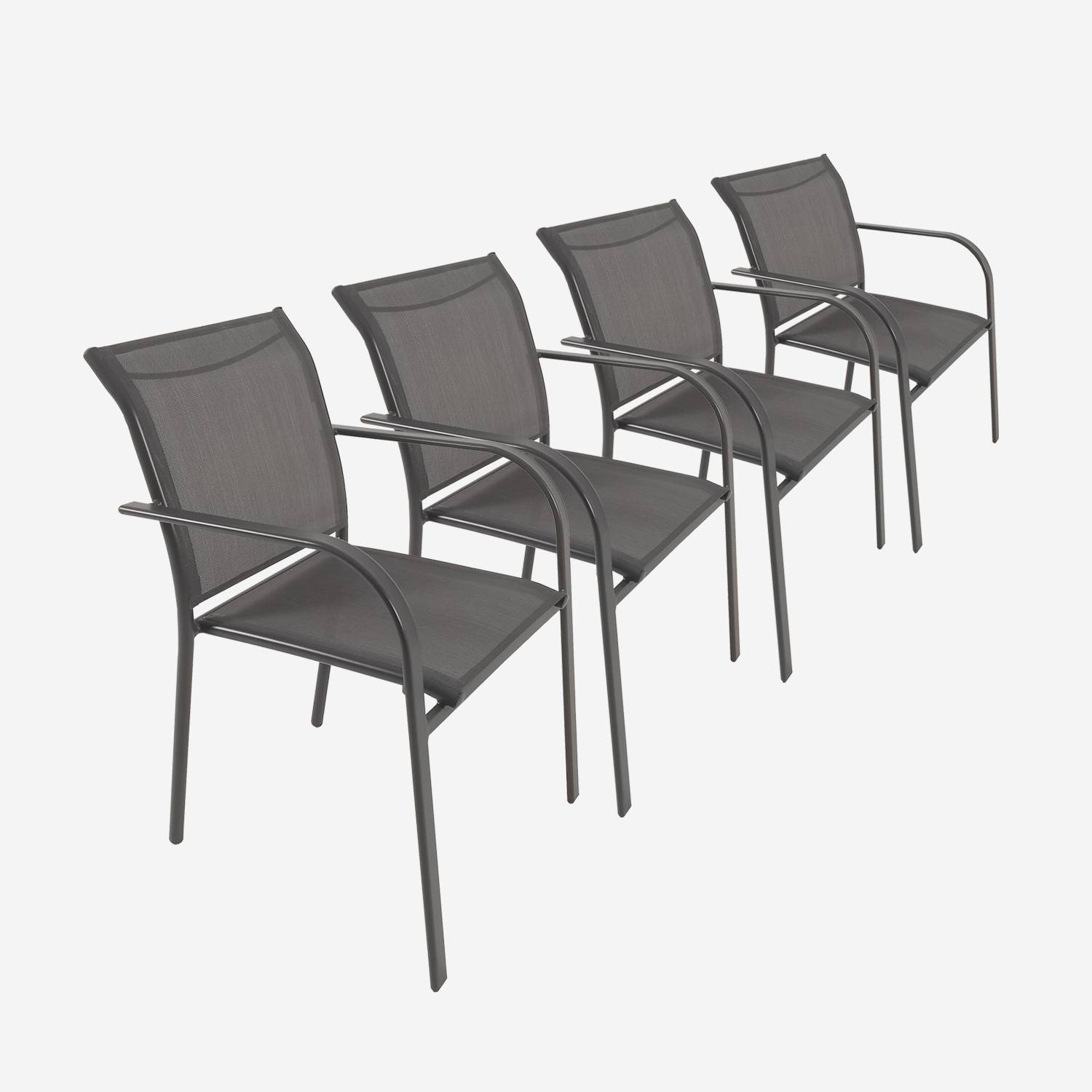 Lot de 4 fauteuils de jardin en aluminium et textilene anthracite