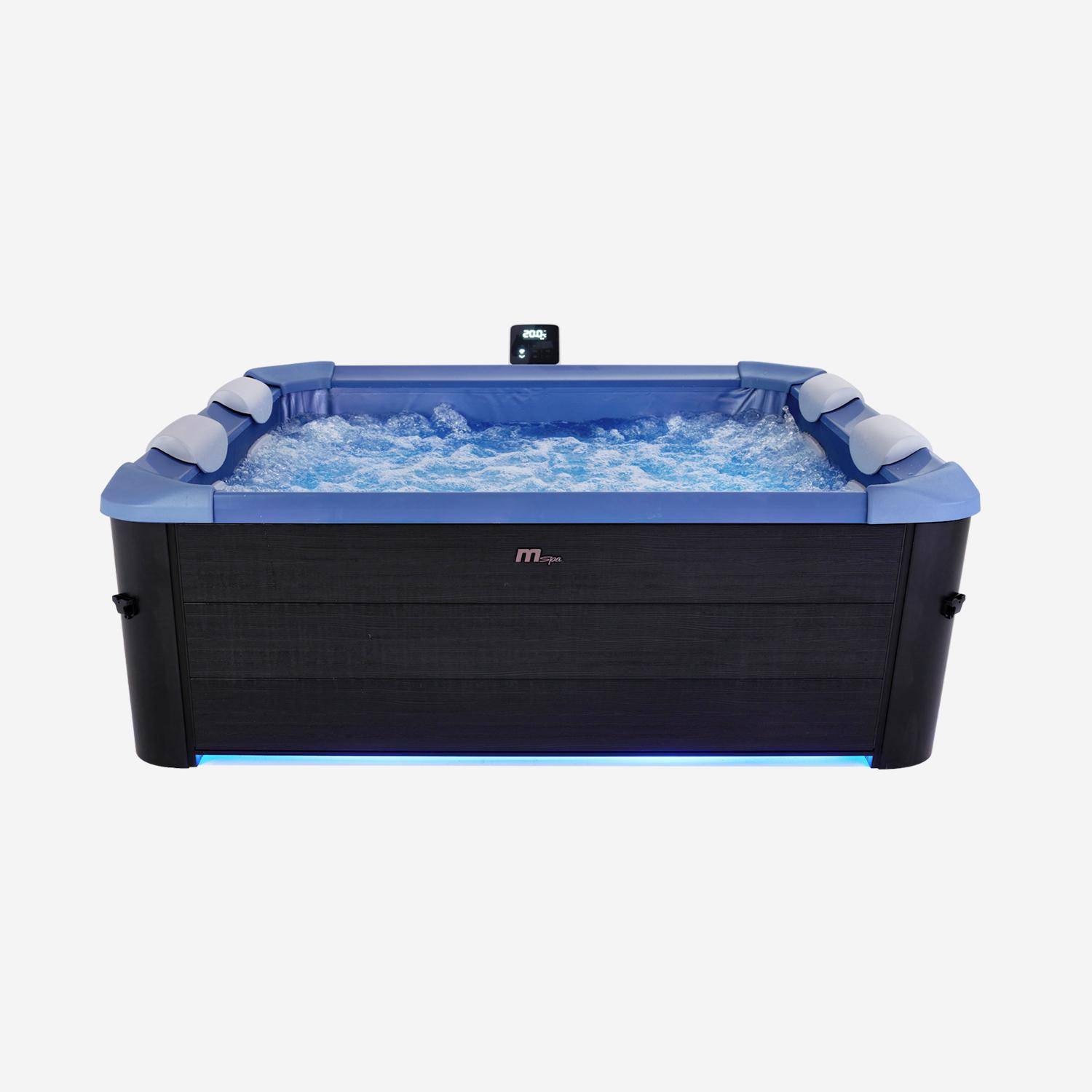 Spa rigide 6 places hydromassages, 4 coussins + bâche incluse, OSLO SAPPHIRE, L 160 x P 160 x H 65 cm, gris et bleu sapphire Photo2