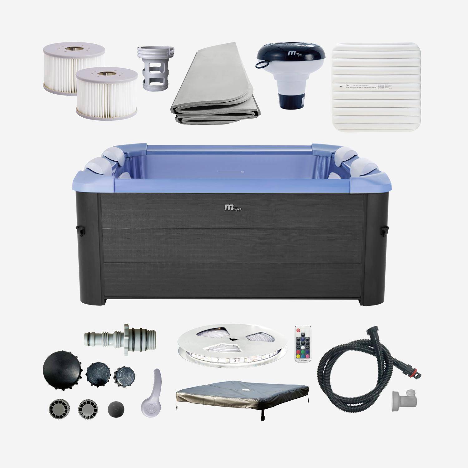 Spa rigide 6 places hydromassages, 4 coussins + bâche incluse, OSLO SAPPHIRE, L 160 x P 160 x H 65 cm, gris et bleu sapphire,sweeek,Photo6