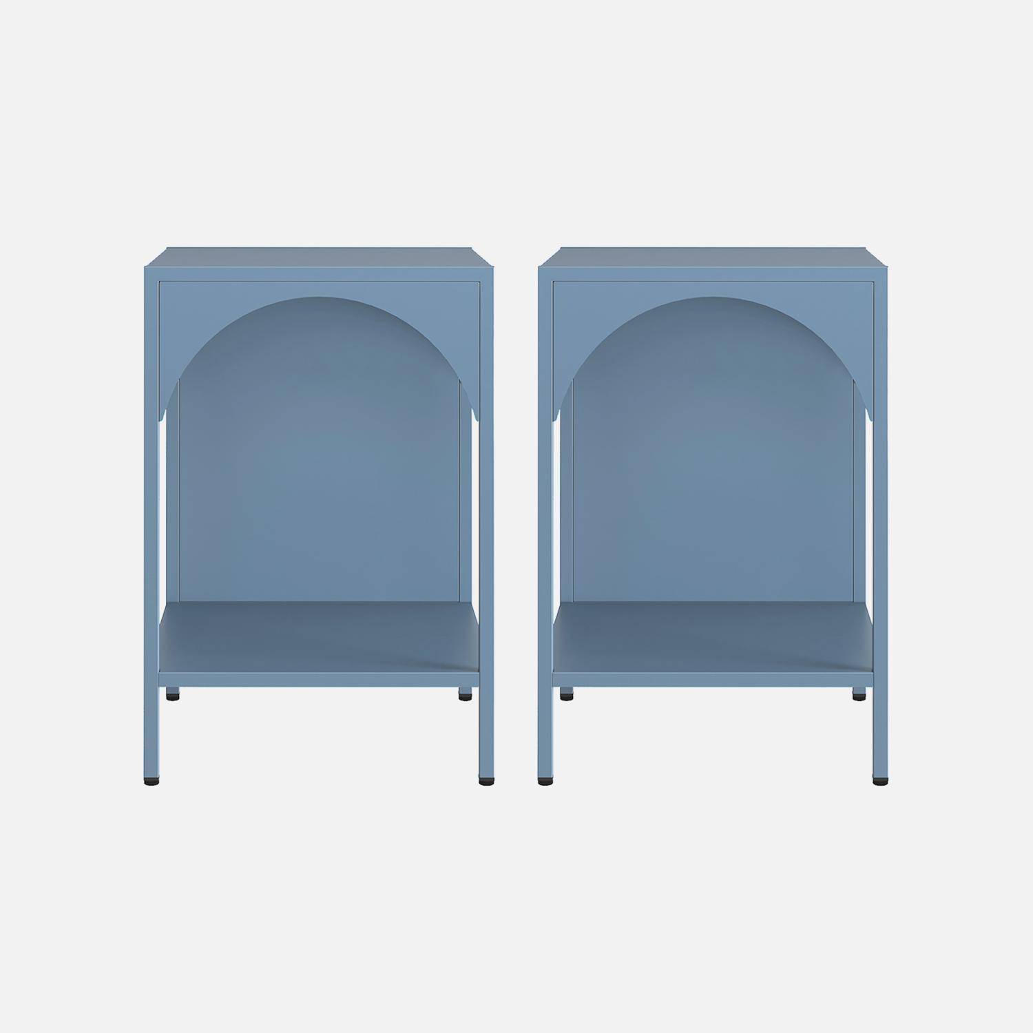 Lot de 2 tables de chevet, tables d'appoint en acier style industriel, bleu pétrole, L 35 x l 35 x H 52cm,sweeek,Photo4