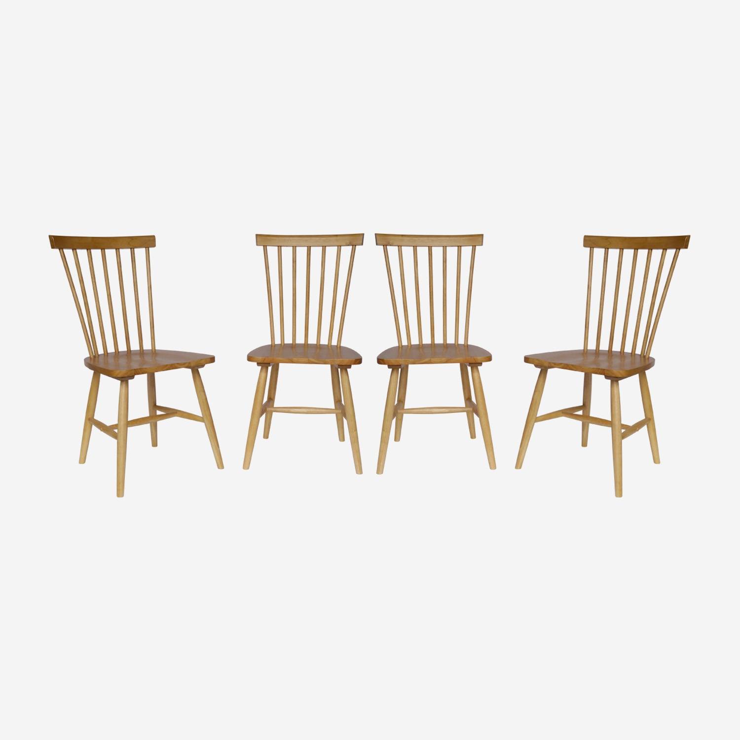 Lot de 4 chaises naturelles à barreaux en bois d'hévéa  | sweeek