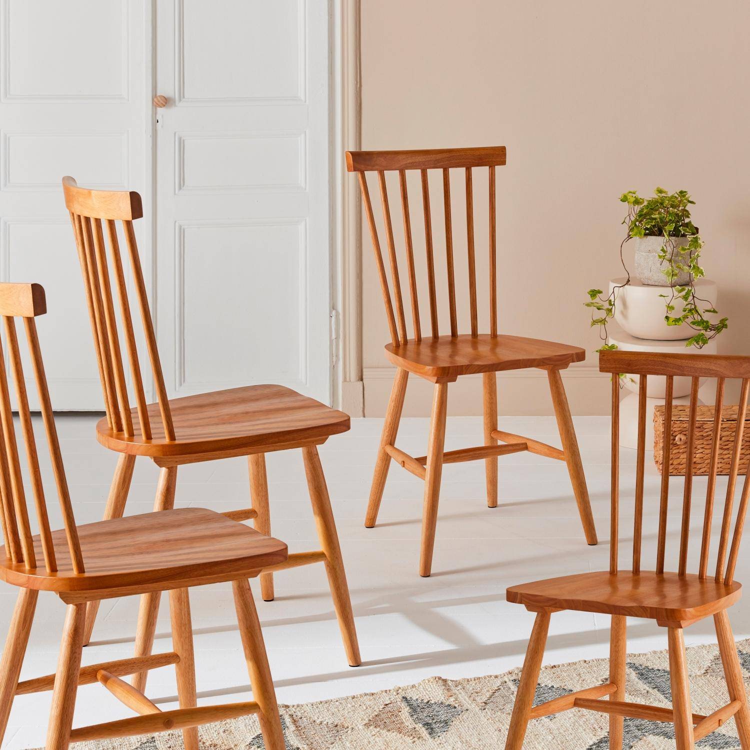 Lot de 4 chaises naturelles à barreaux en bois d'hévéa, ROMIE, L 50,8 x P 44,2 x H 90cm,sweeek,Photo2