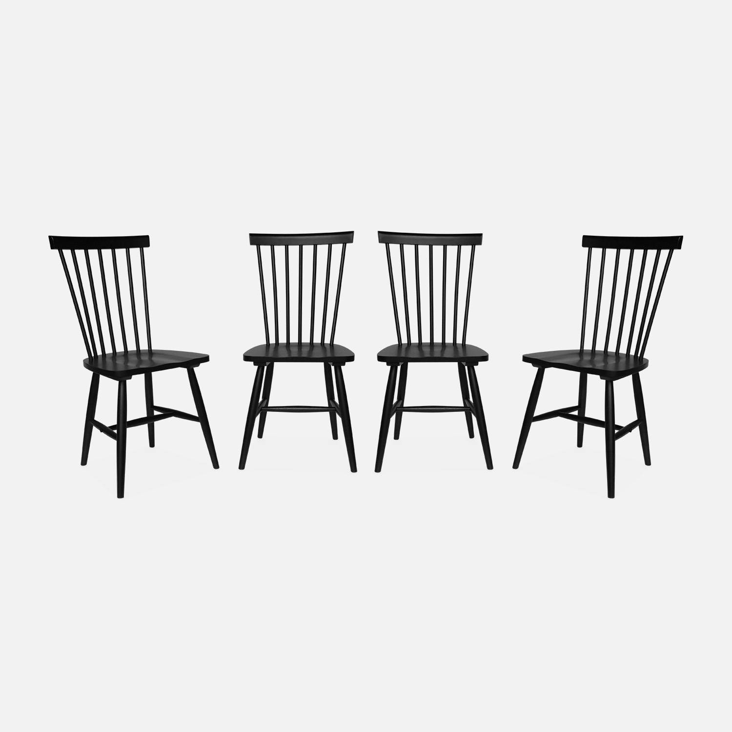 Cadeira de madeira hevea, set de 4, Preto