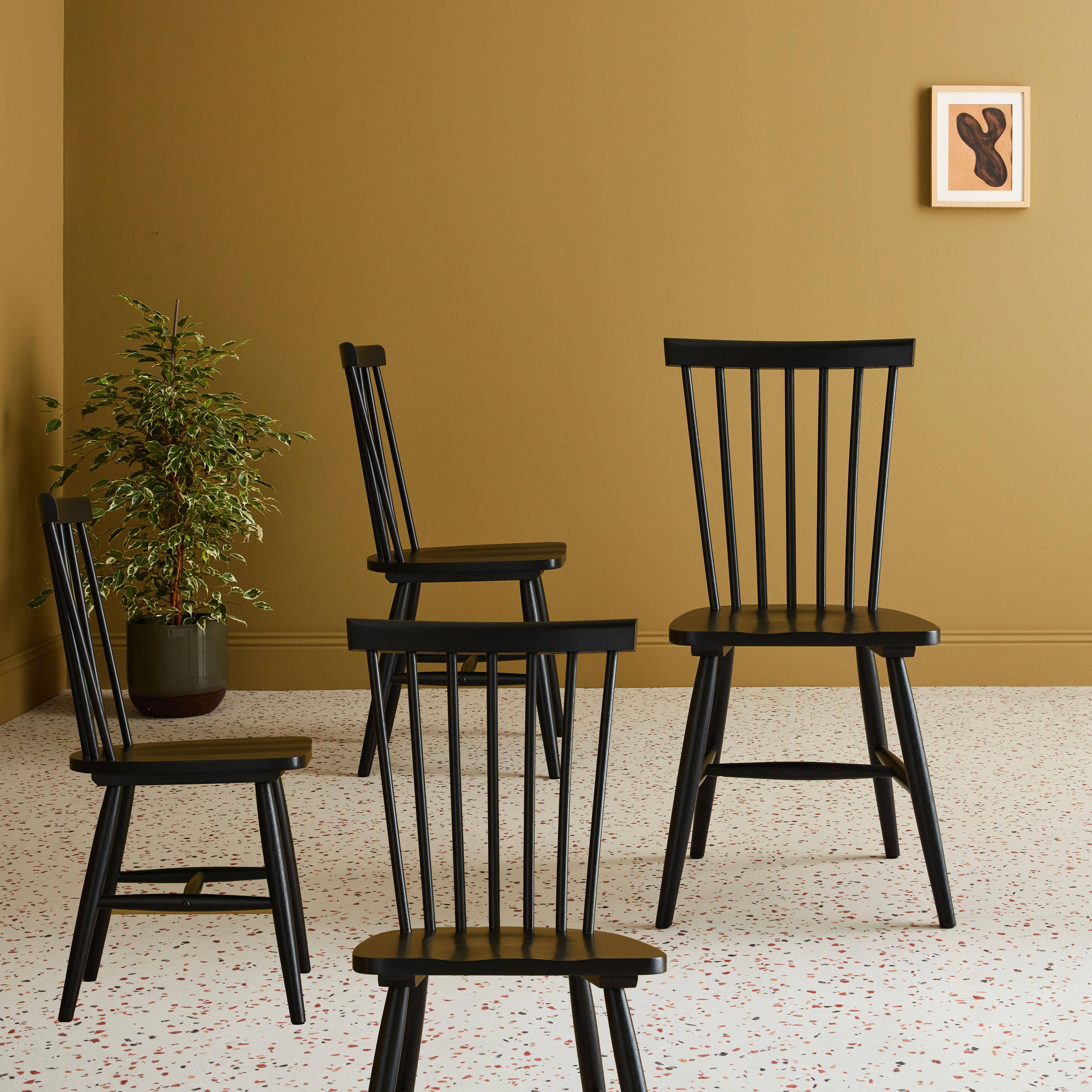 Lot de 4 chaises noires à barreaux en bois d'hévéa, ROMIE, L 50,8 x P 44,2 x H 90cm Photo2