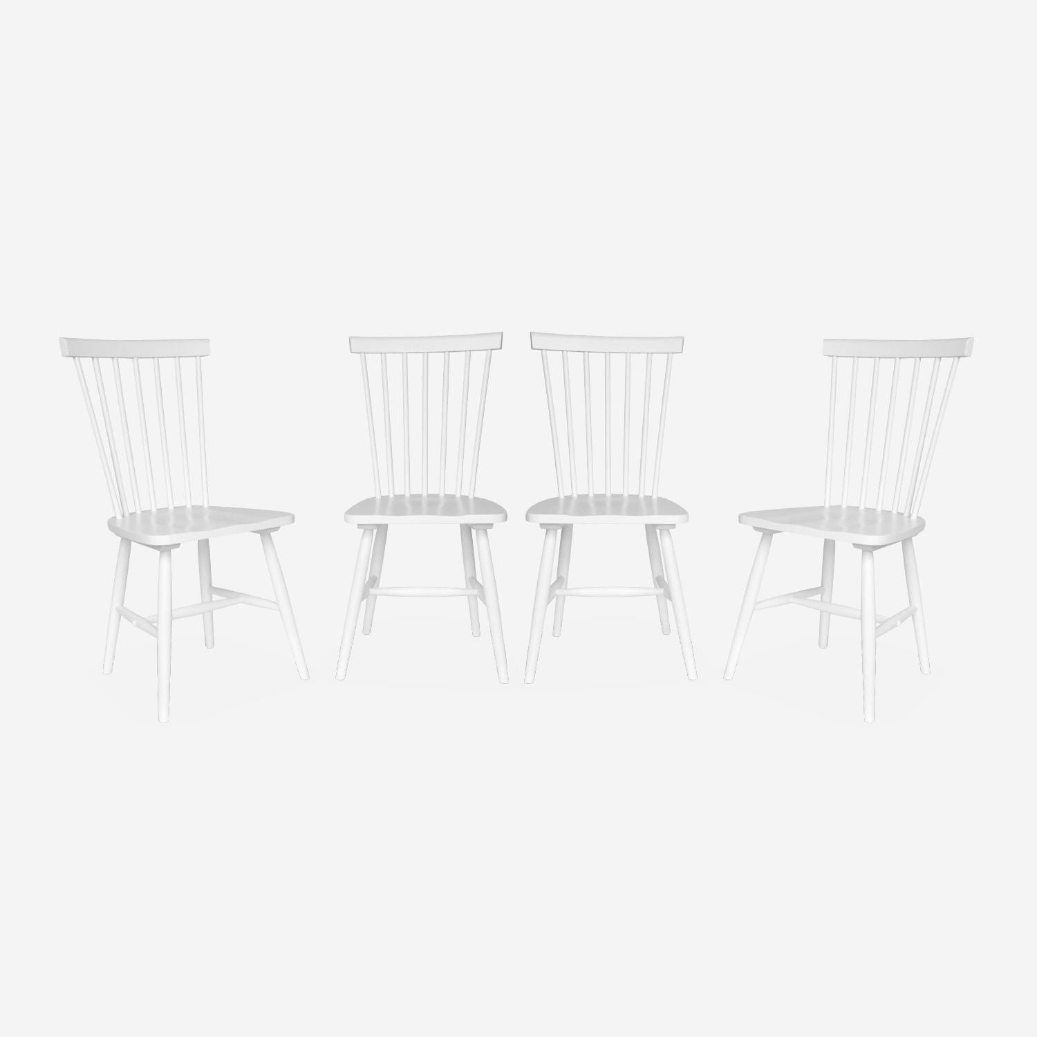 Lot de 4 chaises blanches à barreaux en bois d'hévéa  | sweeek