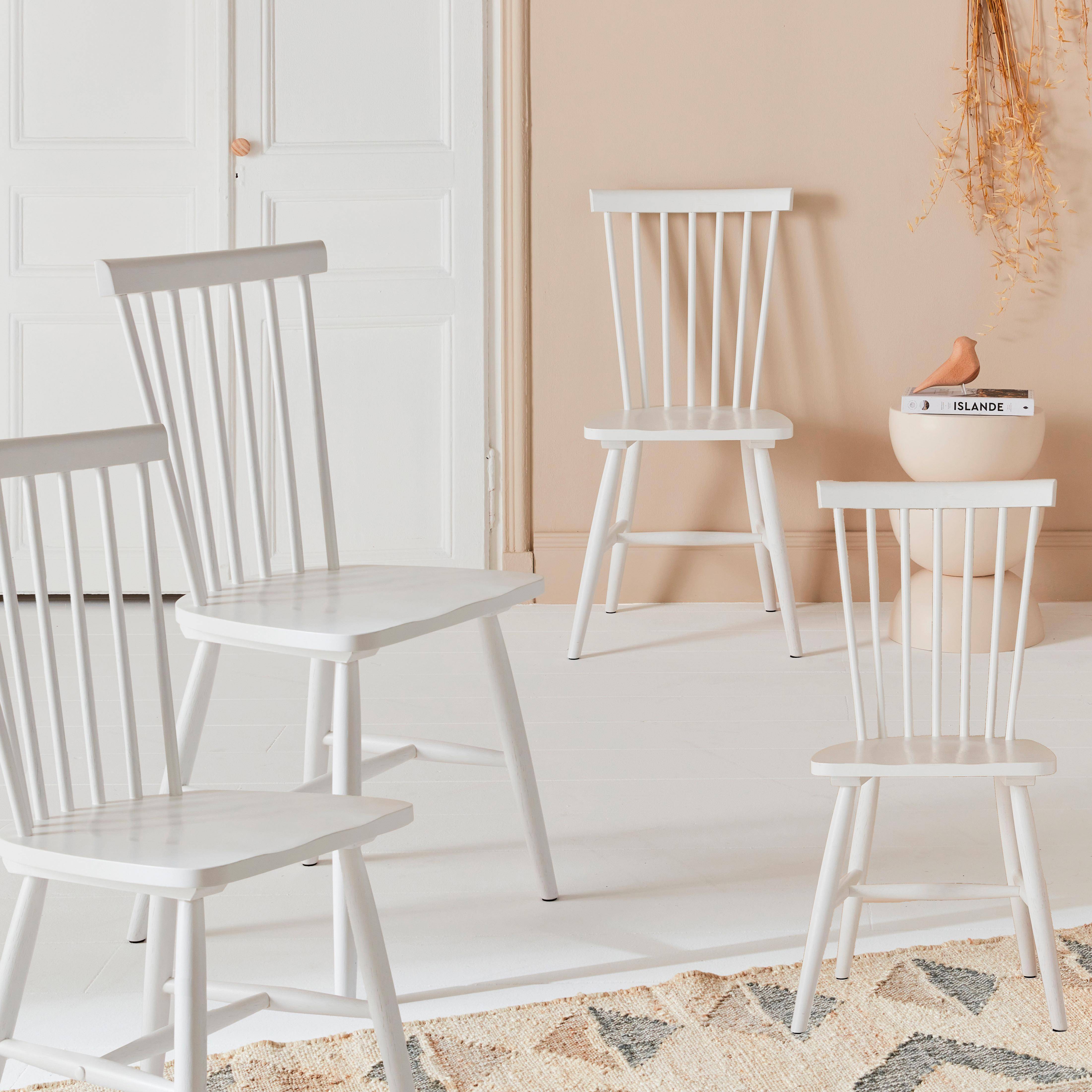 Lot de 4 chaises blanches à barreaux en bois d'hévéa, ROMIE, L 50,8 x P 44,2 x H 90cm Photo2