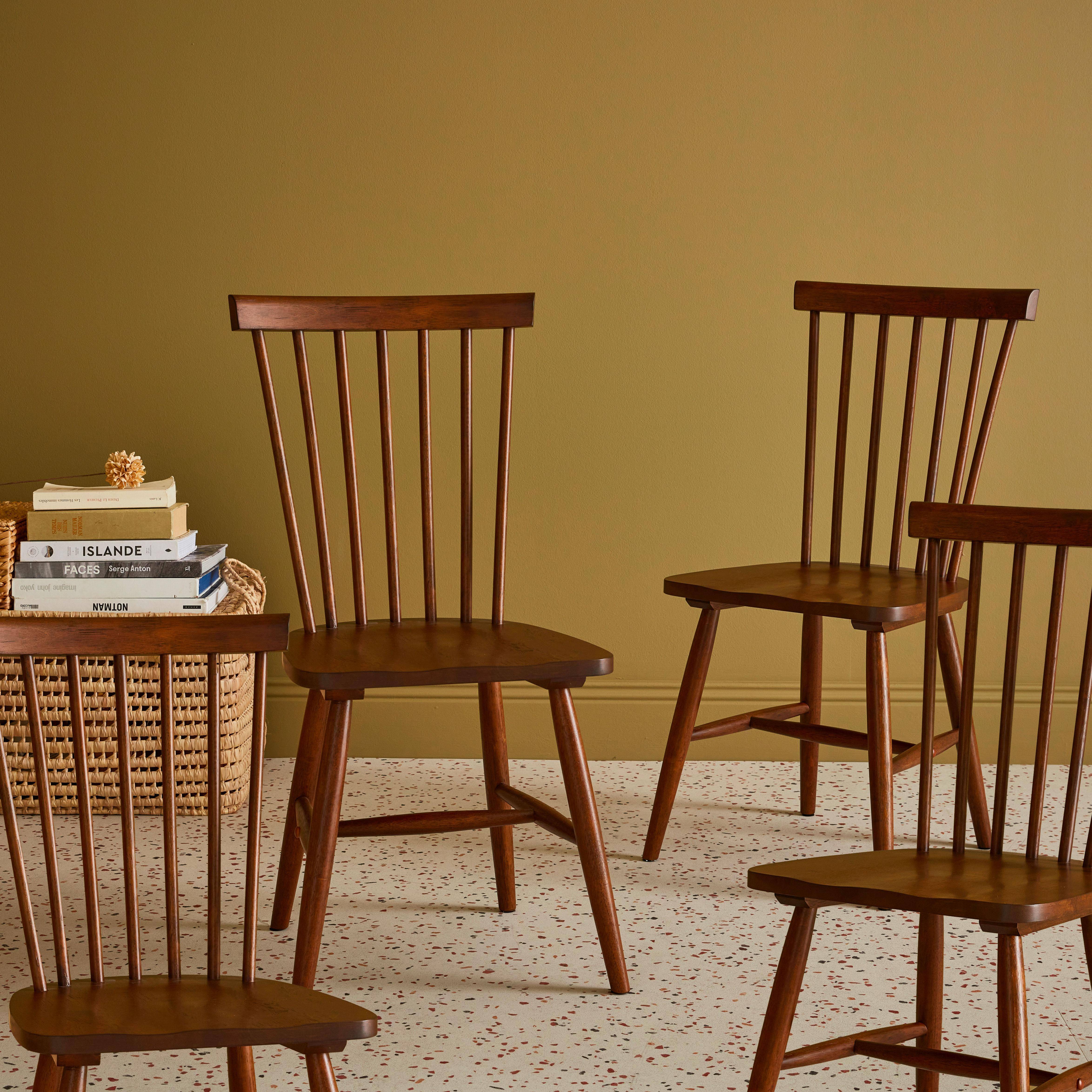 Lot de 4 chaises noyer à barreaux en bois d'hévéa, ROMIE, L 50,8 x P 44,2 x H 90cm.  Photo1