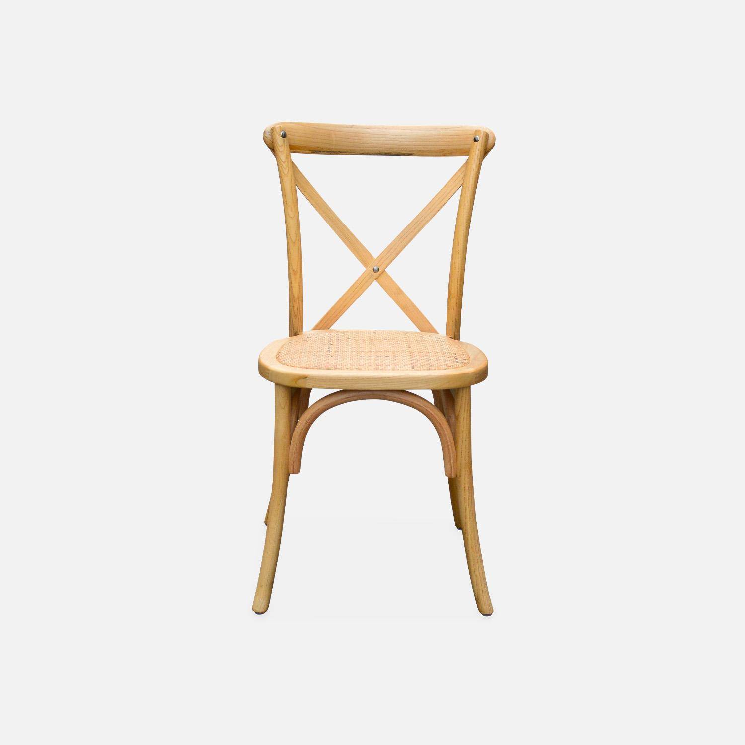 Lot de 4 chaises de bistrot en bois de cédrèle naturel, vintage, assise en rotin, empilables Photo2