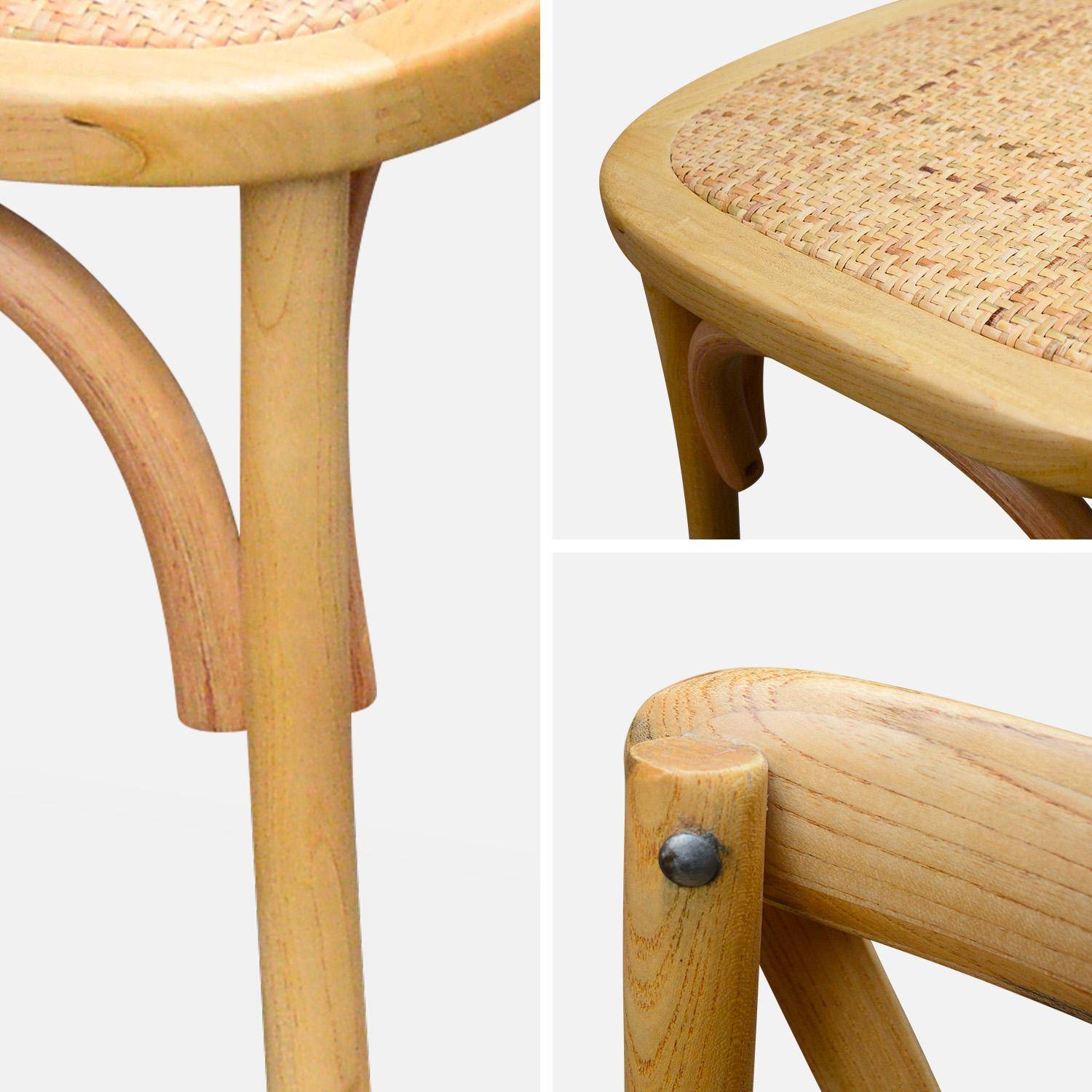 Lot de 4 chaises de bistrot en bois de cédrèle naturel, vintage, assise en rotin, empilables Photo5