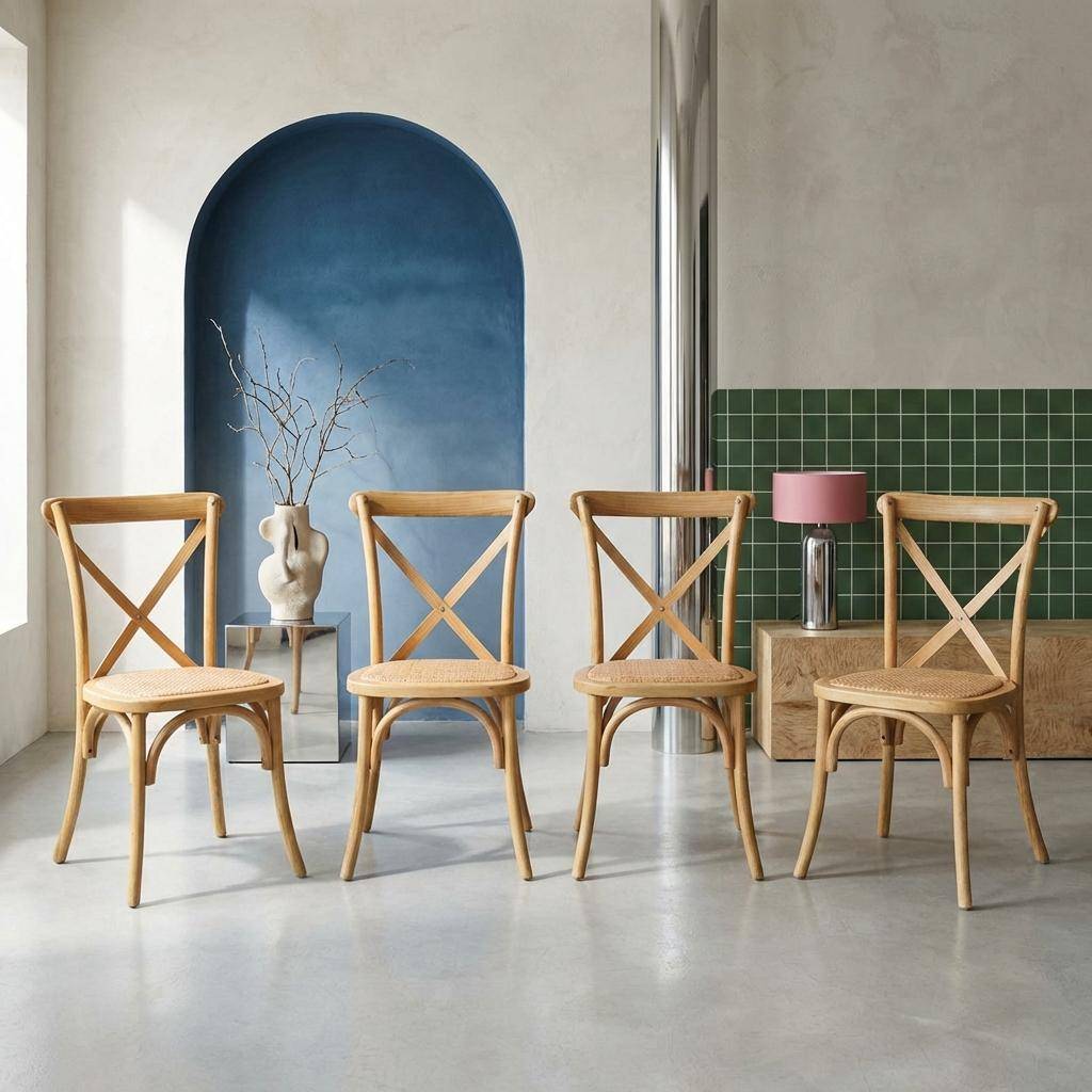 Vintage cederhouten bistrostoelen (set van 4) naturel 48,5 x 53,5 x 88,5 cm - Belleville,sweeek,Photo2