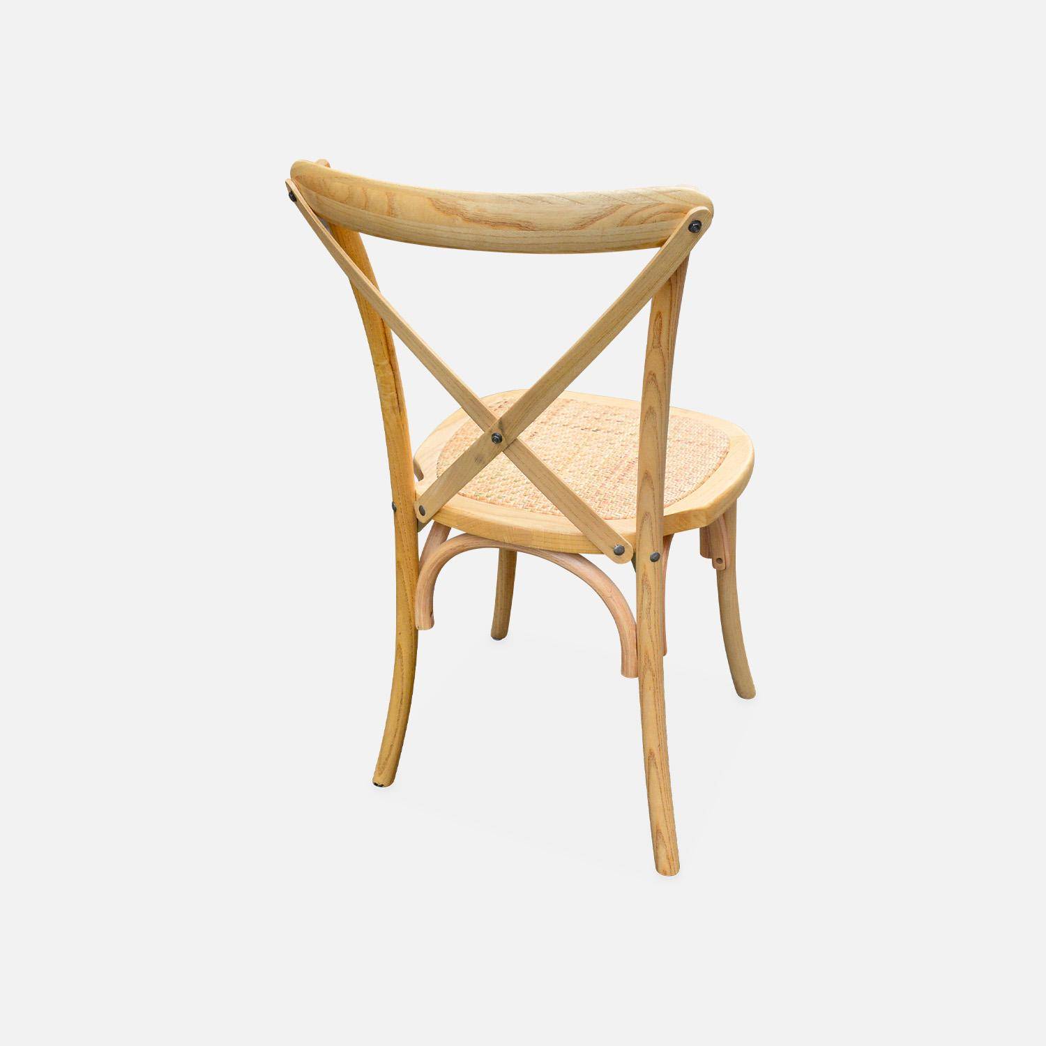 Lot de 4 chaises de bistrot en bois de cédrèle naturel, vintage, assise en rotin, empilables Photo3