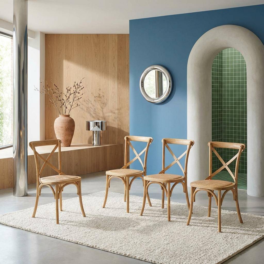 Vintage cederhouten bistrostoelen (set van 4) naturel 48,5 x 53,5 x 88,5 cm - Belleville Photo1