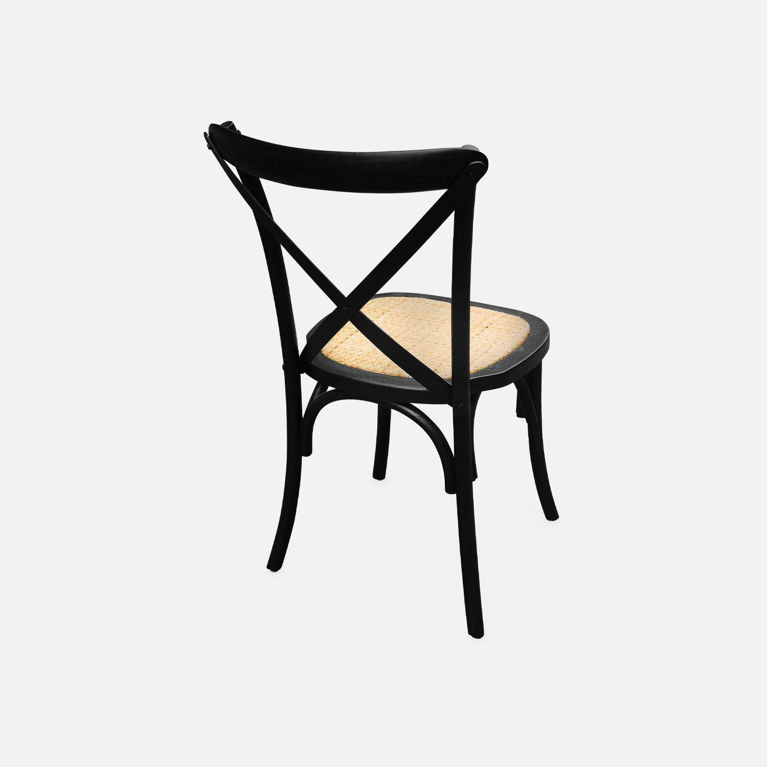 Lot de 4 chaises de bistrot en bois d'hévéa noir, vintage, assise en rotin, empilables,sweeek,Photo3