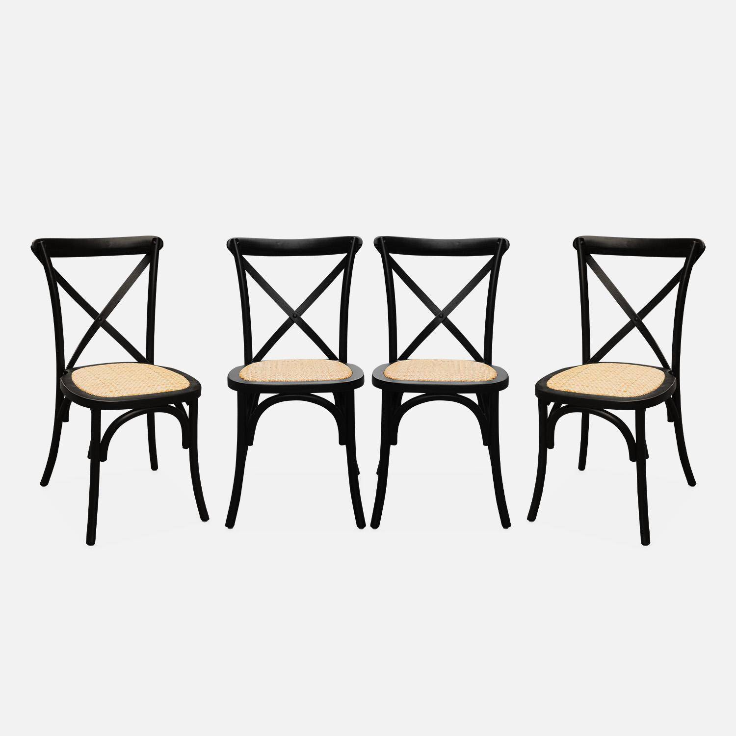 Lot de 4 chaises de bistrot en bois d'hévéa noir, vintage, assise en rotin, empilables Photo2
