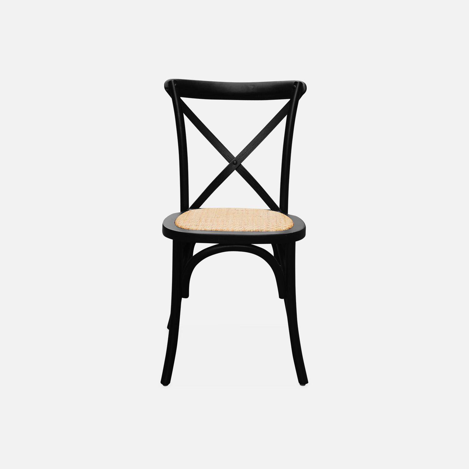 Lot de 4 chaises de bistrot en bois d'hévéa noir, vintage, assise en rotin, empilables Photo6
