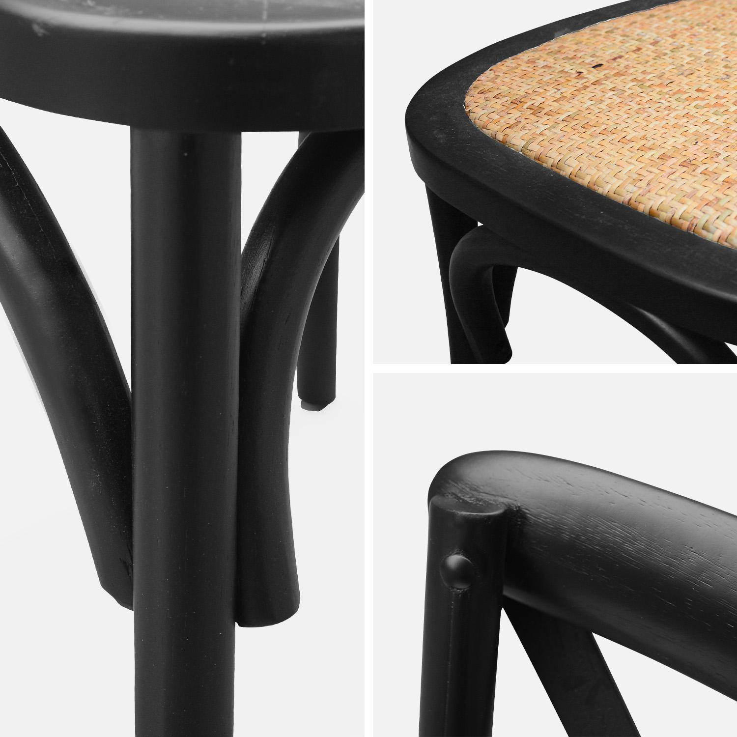 Lot de 4 chaises de bistrot en bois d'hévéa noir, vintage, assise en rotin, empilables Photo5
