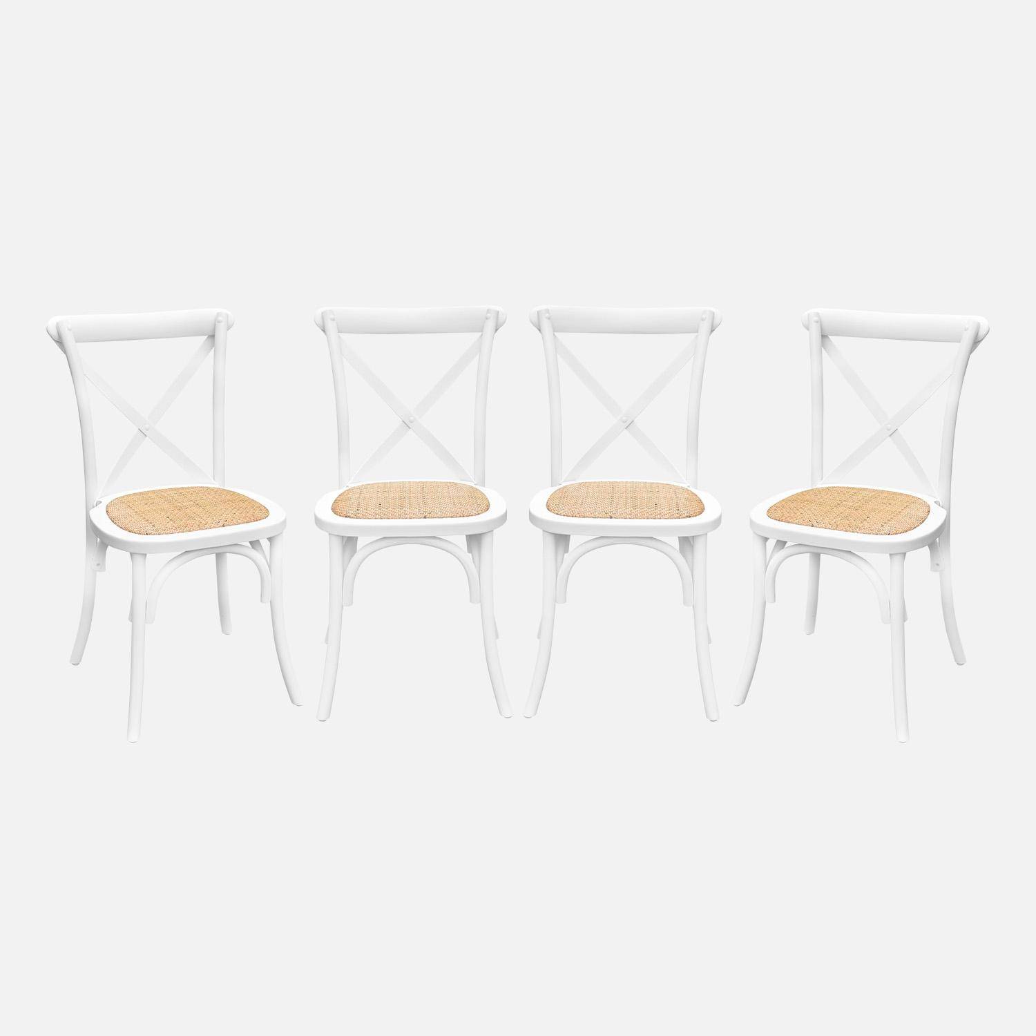 4er-Set Bistrostühle aus weißem Hevea-Holz, Vintage, Sitzfläche aus Rattan, stapelbar - Belleville,sweeek,Photo2