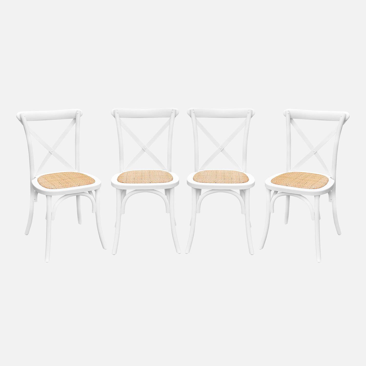 4er-Set Bistrostühle aus weißem Hevea-Holz, Vintage, Sitzfläche aus Rattan, stapelbar - Belleville Photo2