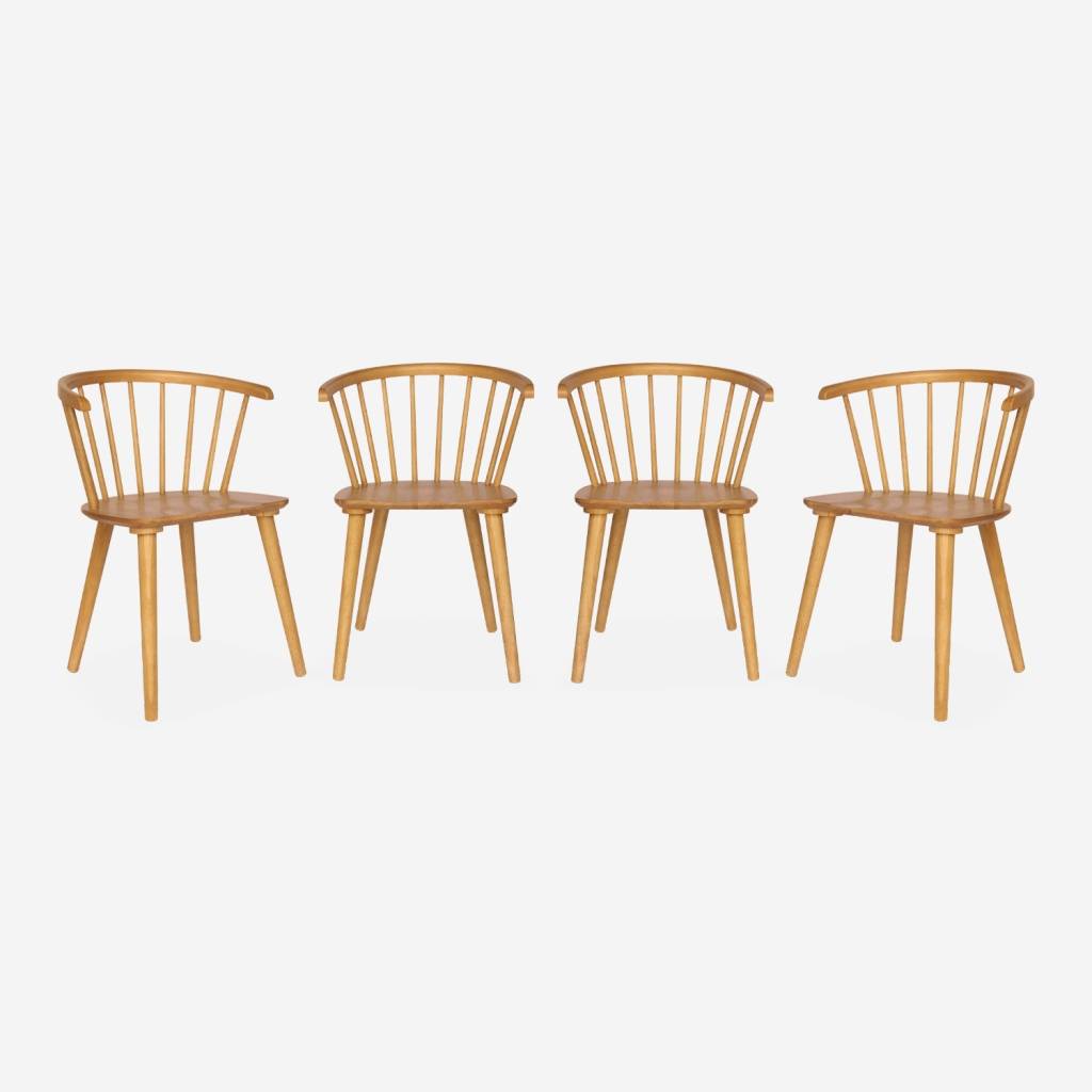 Silla de bar de madera y contrachapado, set de 4, Natural