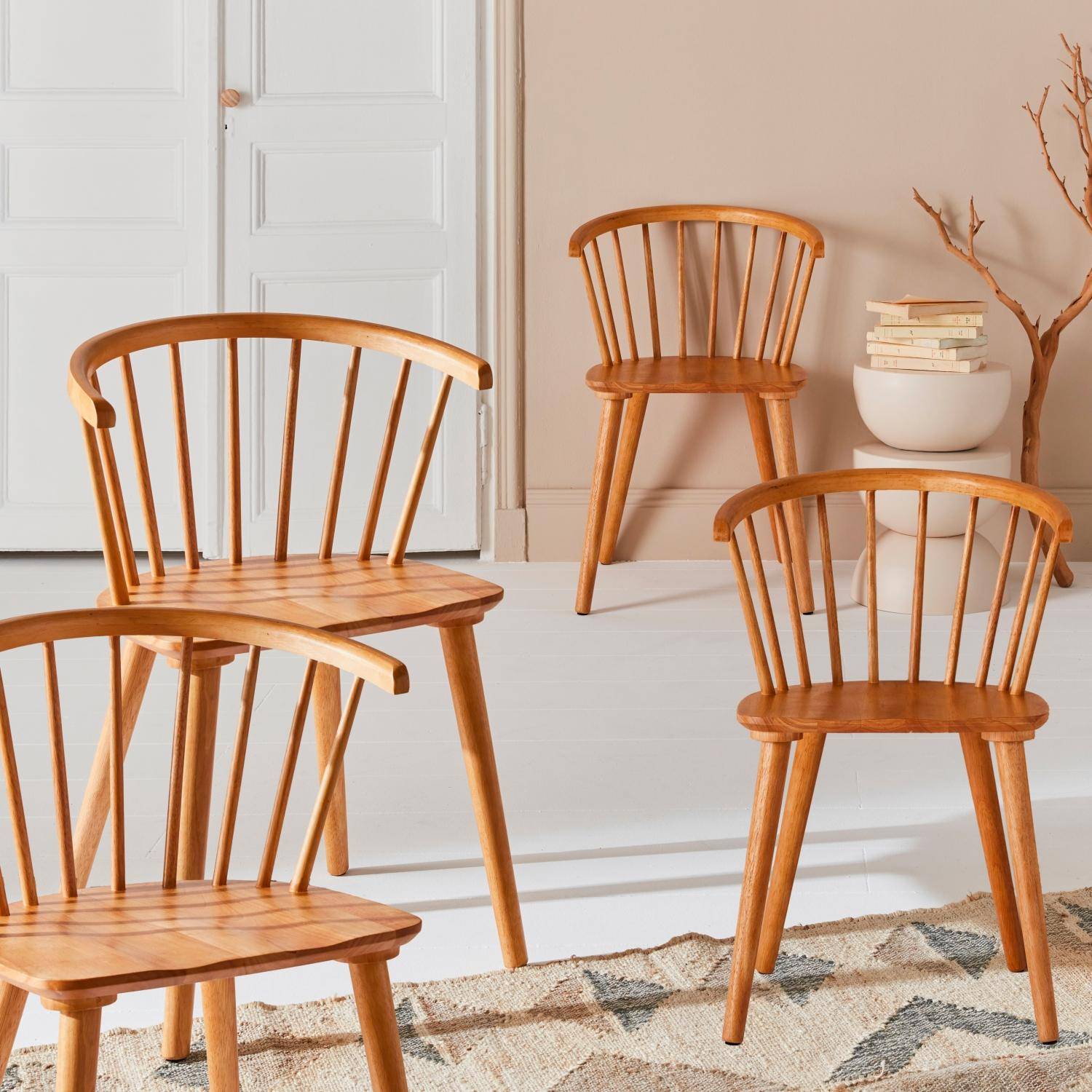 Lot de 4 chaises naturelles à barreaux en bois et contreplaqué  | sweeek
