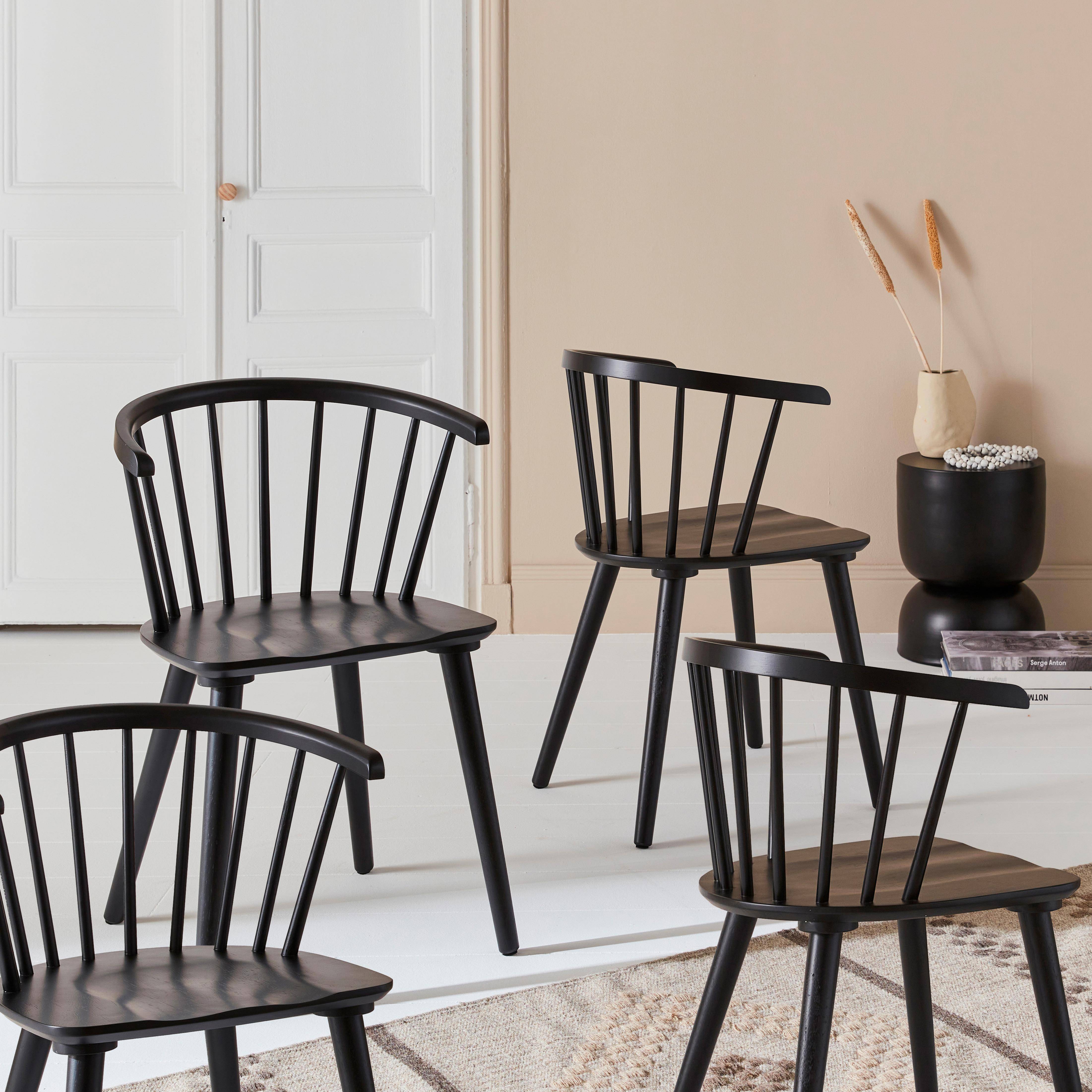 Lot de 4 chaises noires à barreaux en bois et contreplaqué, Paula, L 51 x P 53 x H 75cm Photo1