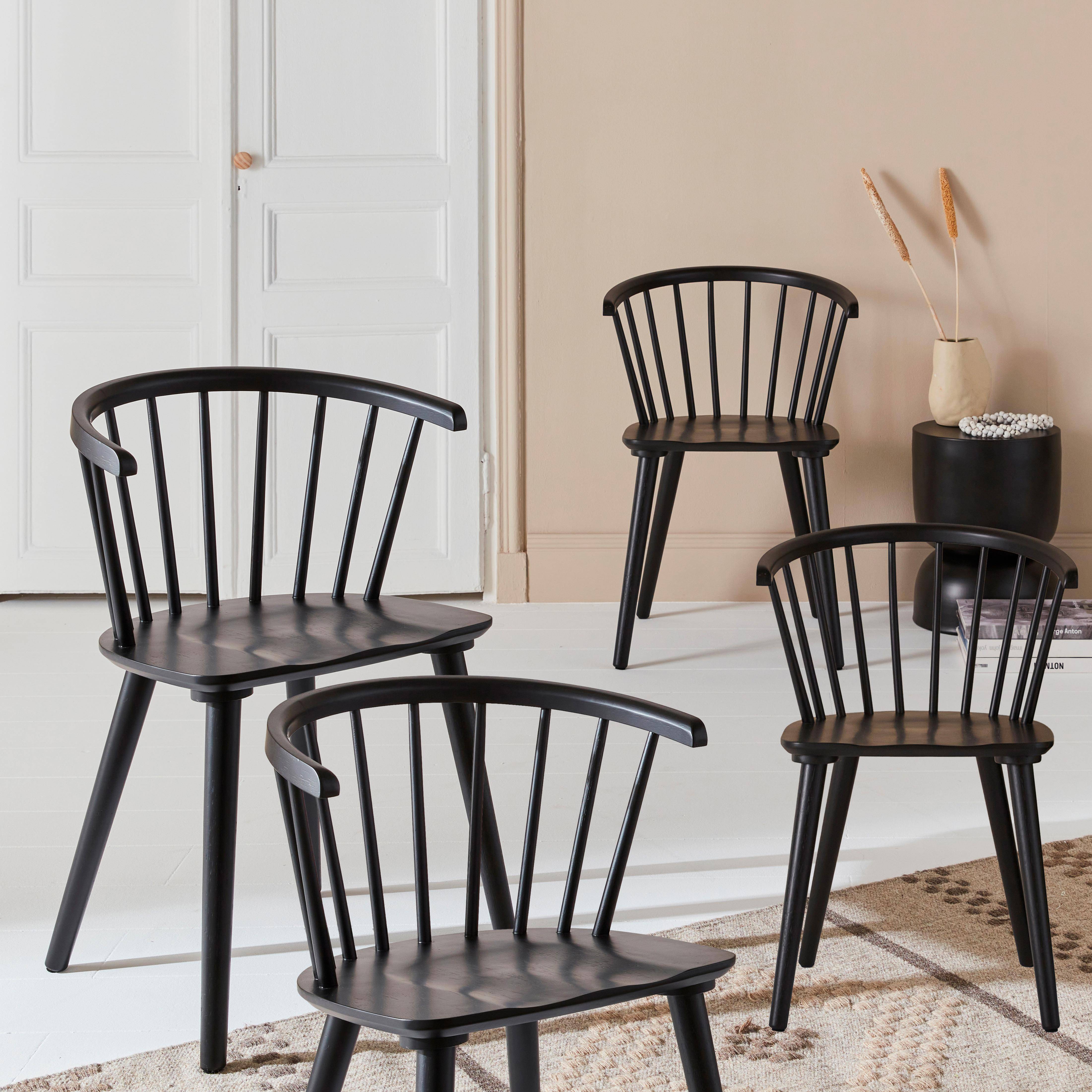Lot de 4 chaises noires à barreaux en bois et contreplaqué, Paula, L 51 x P 53 x H 75cm Photo2