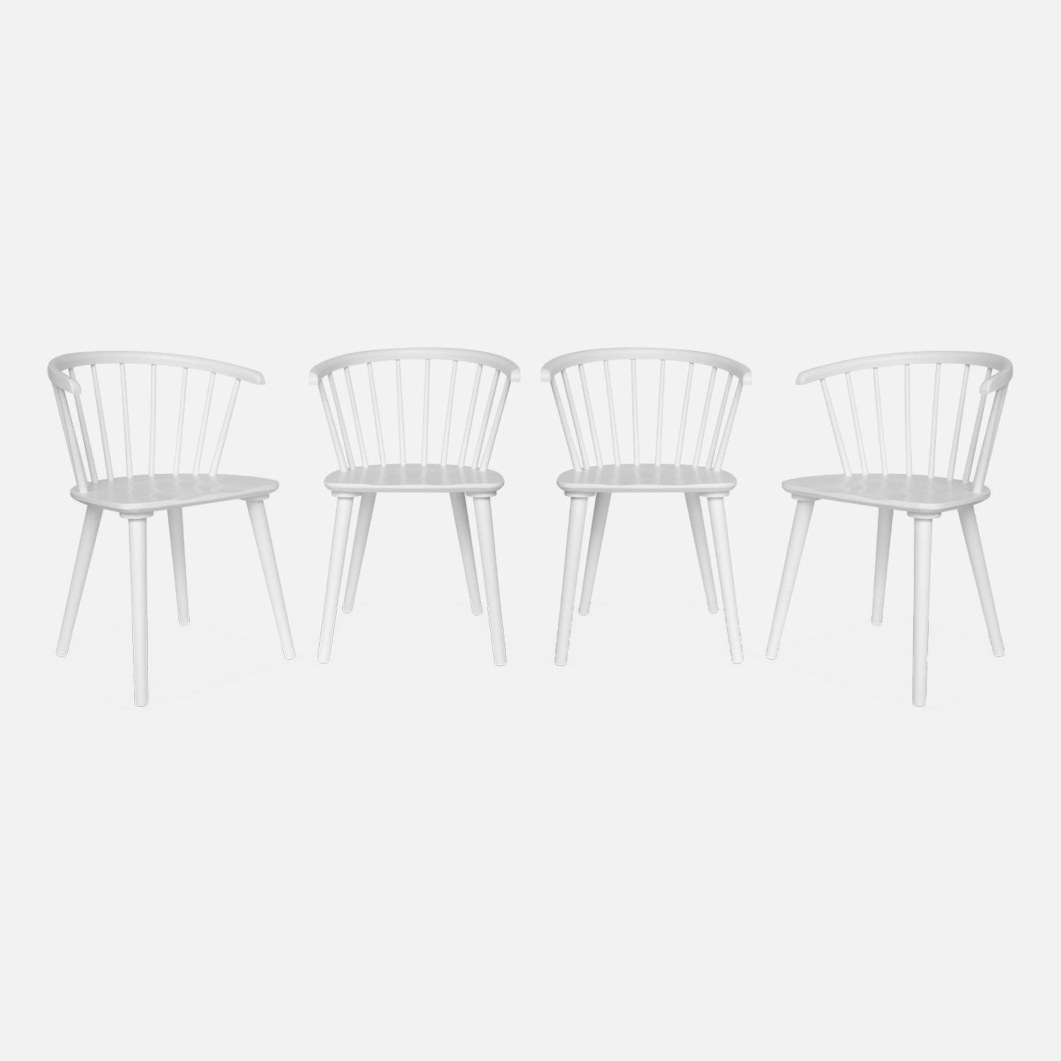 Lot de 4 chaises blanches à barreaux en bois et contreplaqué  | sweeek