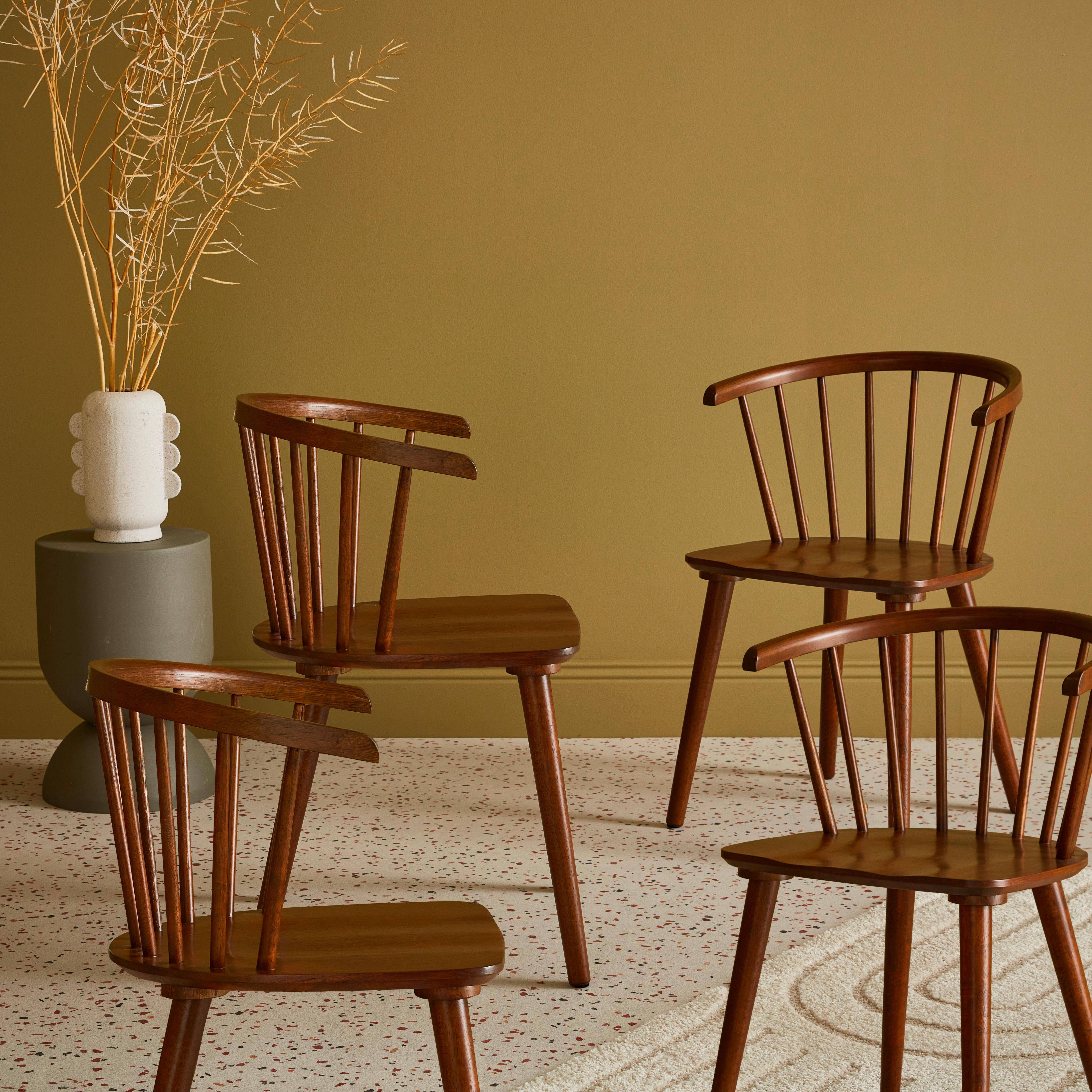 Lot de 4 chaises noyer à barreaux en bois et contreplaqué, Paula, L 51 x P 53 x H 75cm Photo2