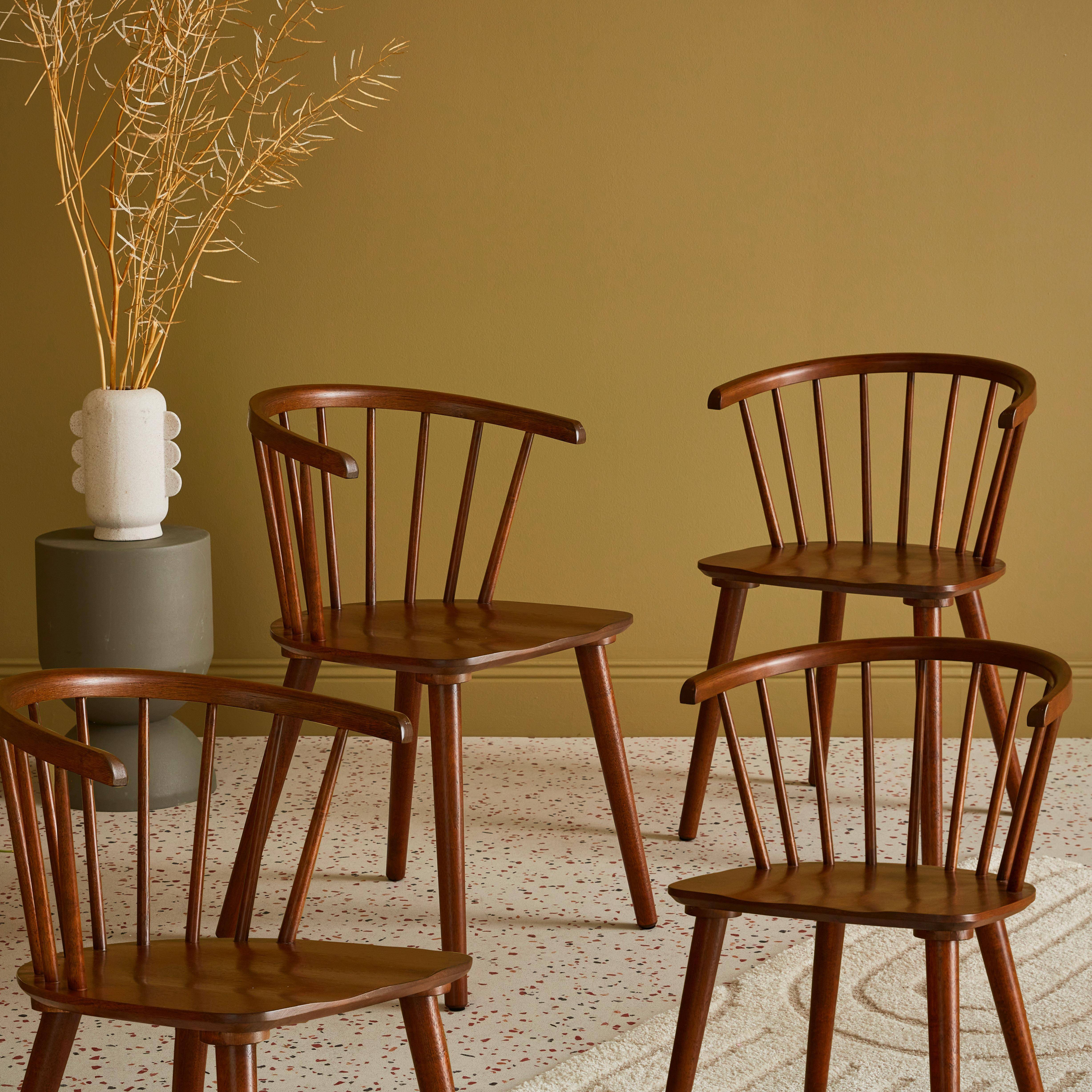 Lot de 4 chaises noyer à barreaux en bois et contreplaqué, Paula, L 51 x P 53 x H 75cm Photo1