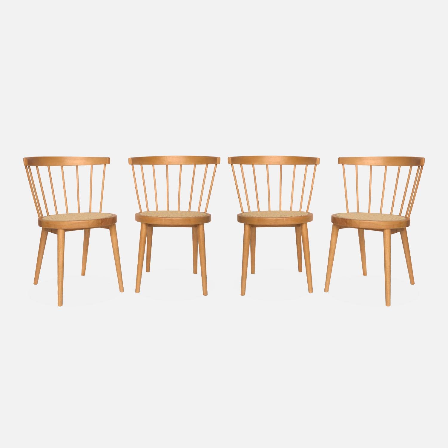 Lot de 4 chaises naturelles en bois et cannage | sweeek