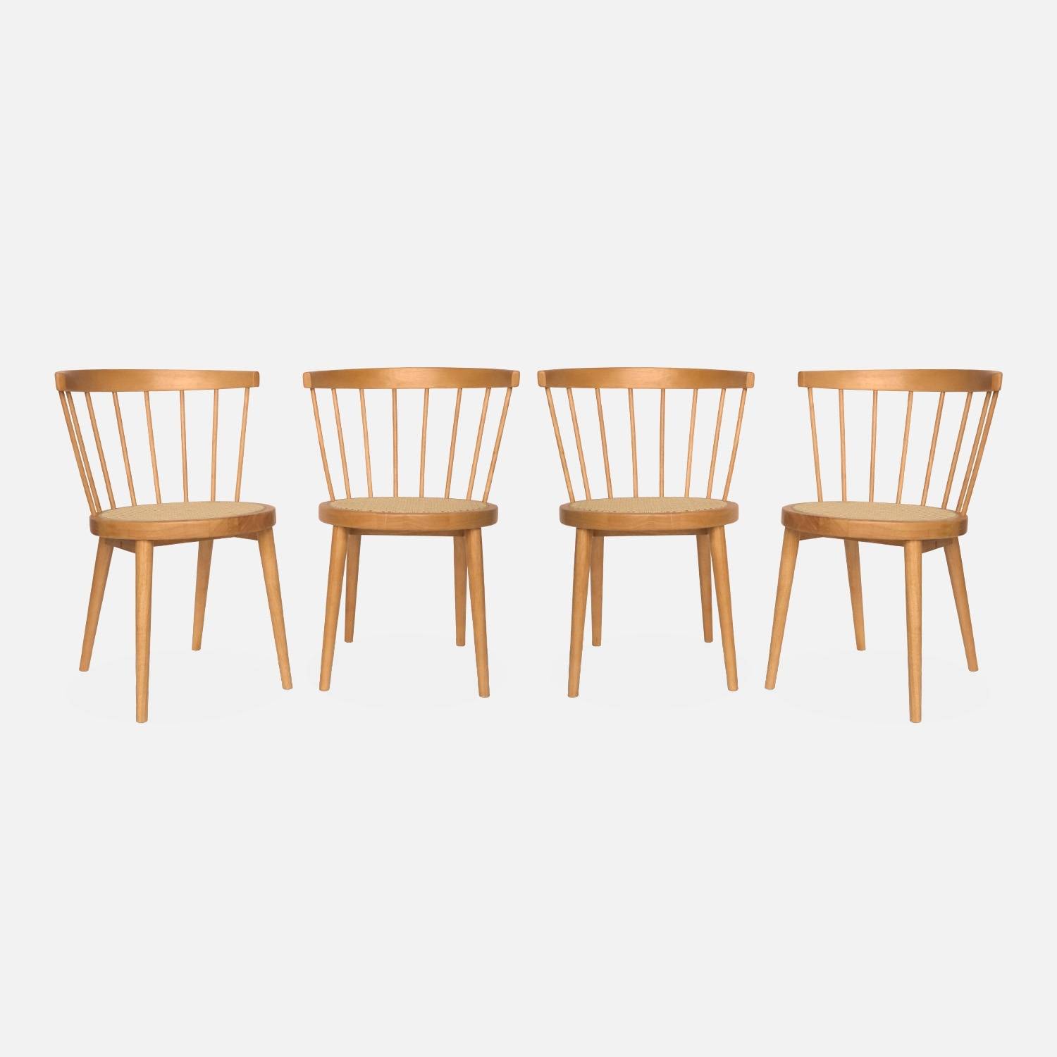4er-Set Stühle naturfarben aus Holz und Rohrgeflecht