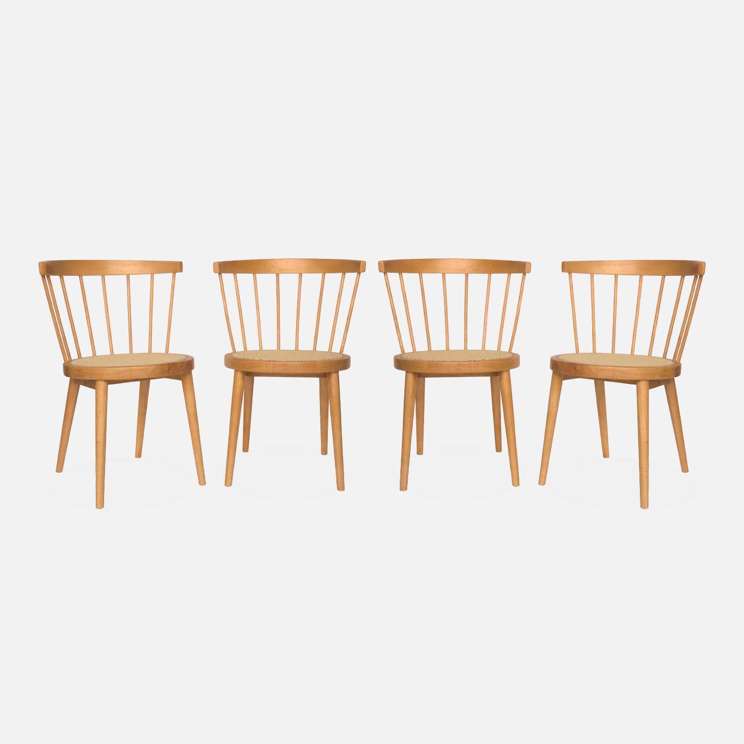 Set of 4 wooden and caned chairs, Nora, Natural, 53x53.5x76 cm Photo4