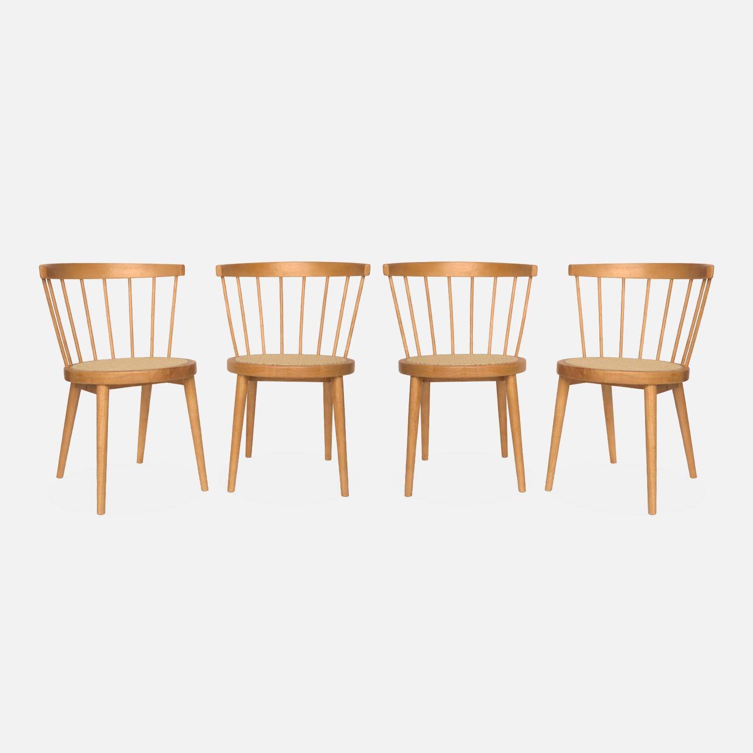 Lot de 4 chaises naturelles en bois et cannage, Nora, L 53 x P 53,5 x H 76cm,sweeek,Photo4