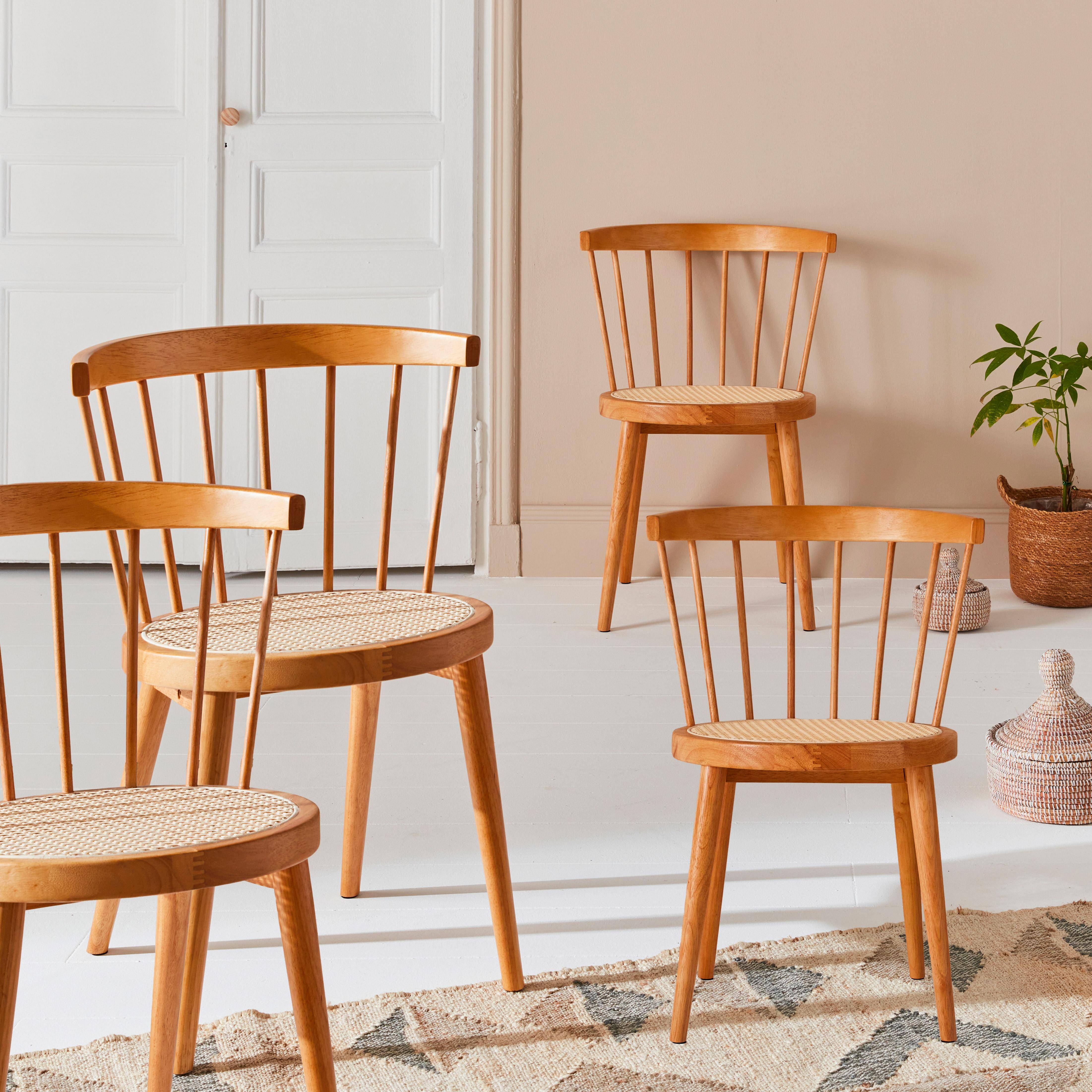 Set of 4 wooden and caned chairs, Nora, Natural, 53x53.5x76 cm Photo2