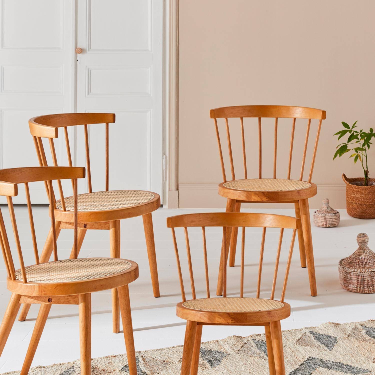 Lot de 4 chaises naturelles en bois et cannage  | sweeek