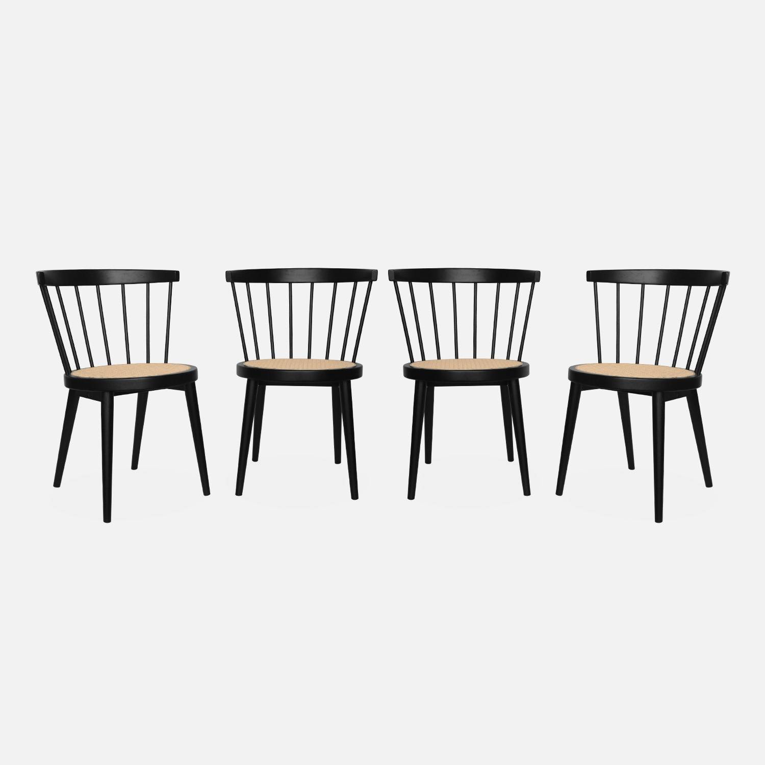 Lot de 4 chaises noires en bois et cannage  | sweeek