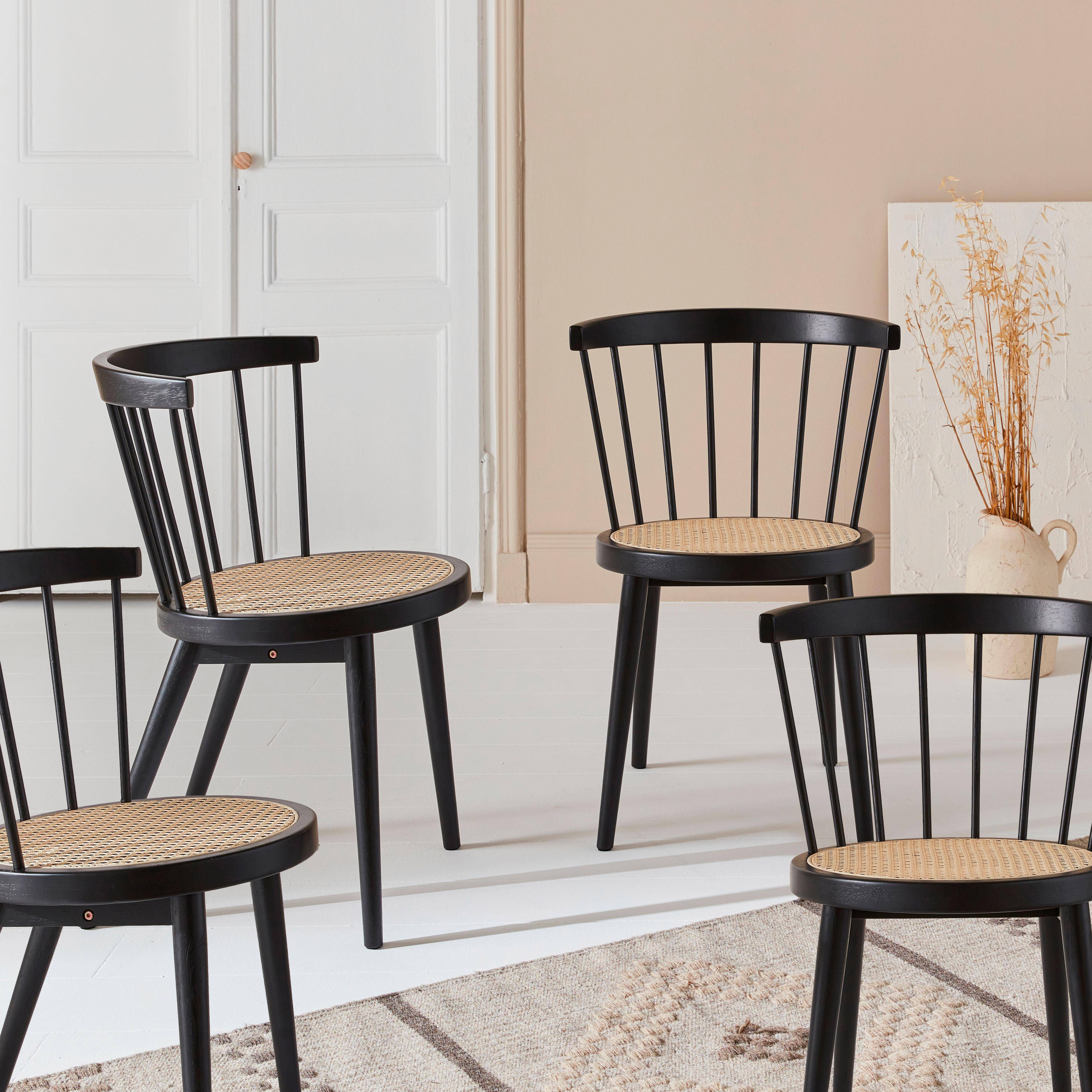 Set of 4 wooden and caned chairs, Nora, Black, 53x53.5x76 cm Photo2