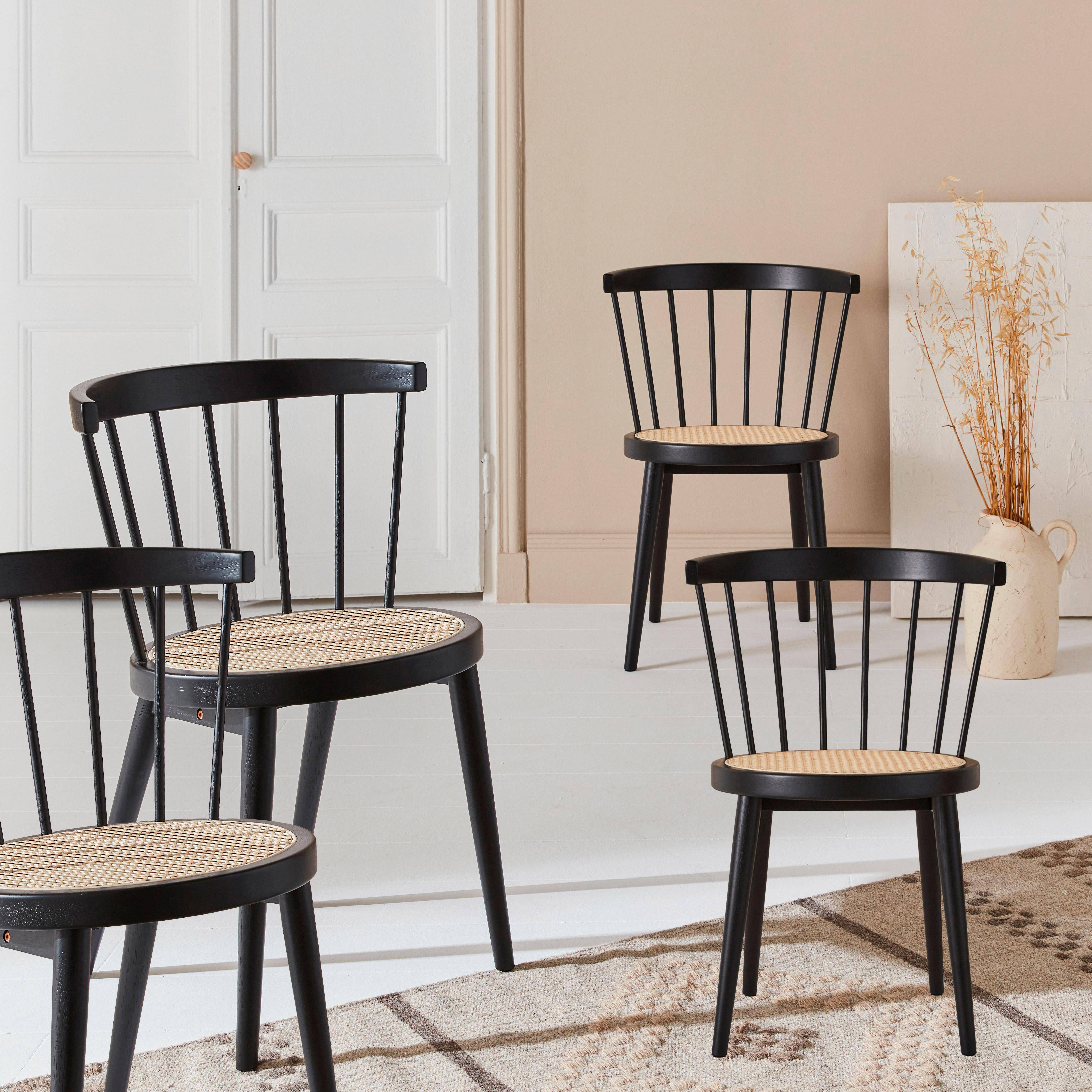Set of 4 wooden and caned chairs, Nora, Black, 53x53.5x76 cm Photo1