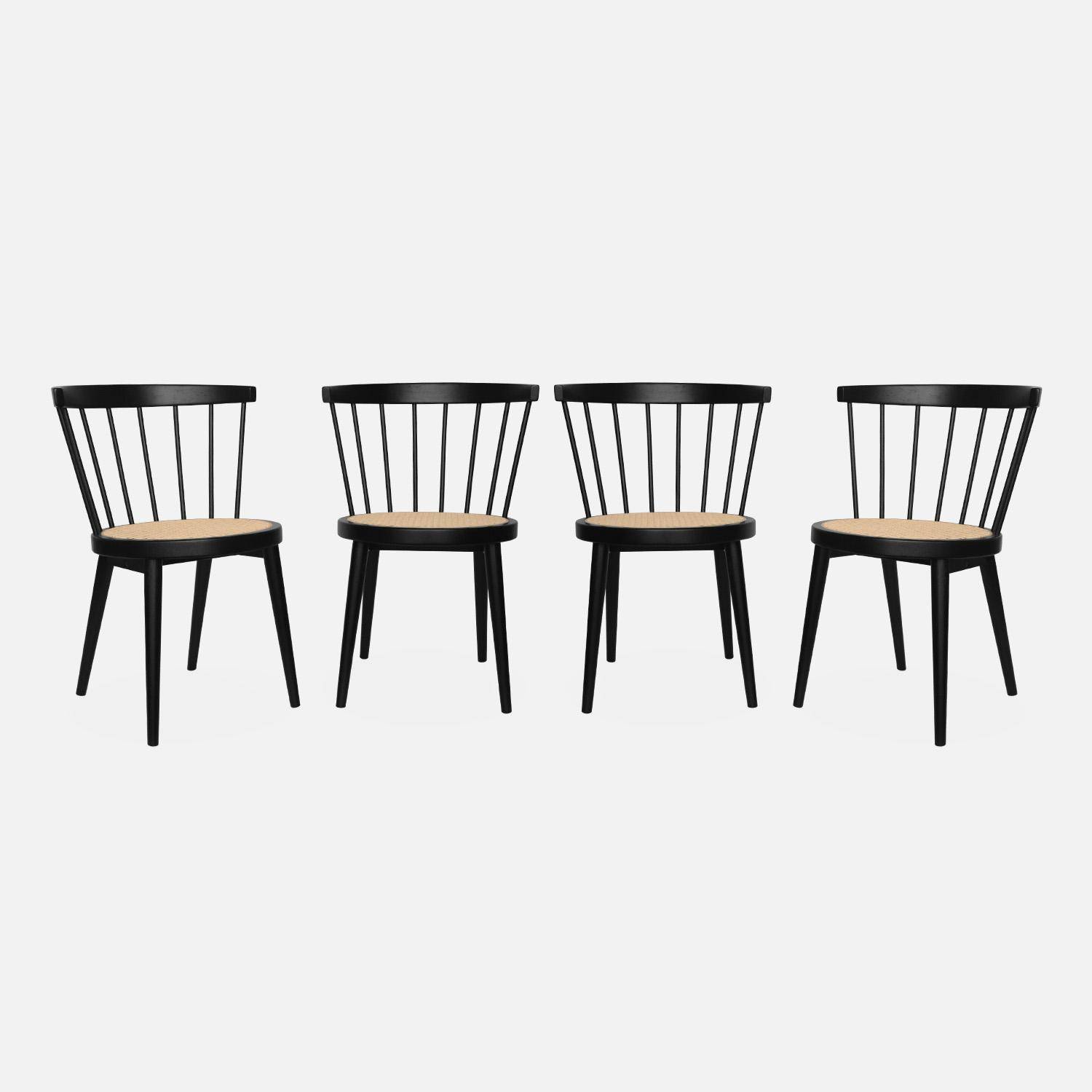 Set of 4 wooden and caned chairs, Nora, Black, 53x53.5x76 cm,sweeek,Photo4