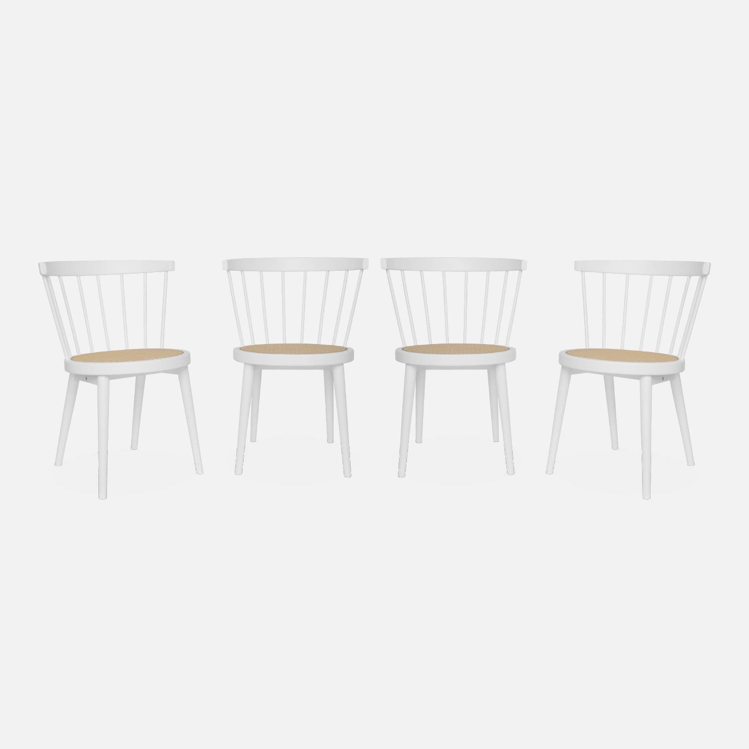 Set van 4 witte houten stoelen met rietwerk | sweeek