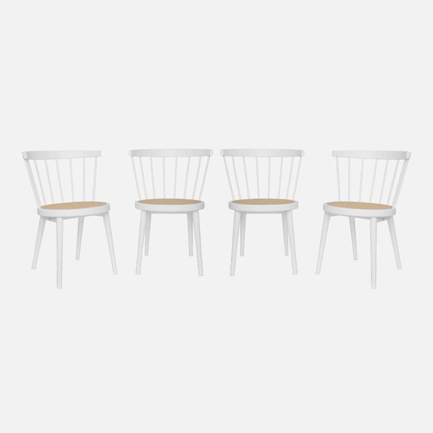 Set van 4 witte stoelen van hout en riet, Nora, L 53 x D 53,5 x H 76cm,sweeek,Photo2