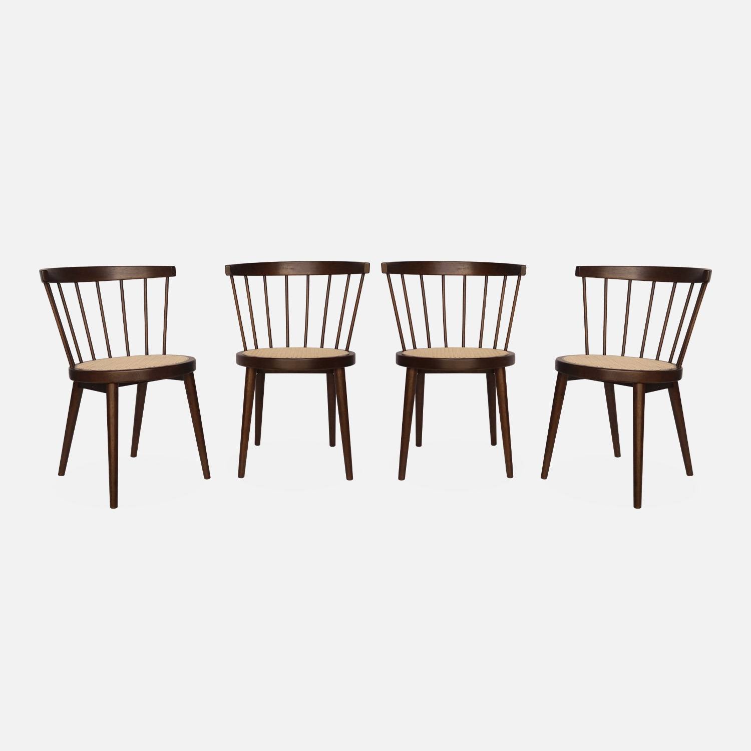 Lot de 4 chaises bois foncé en bois et cannage  | sweeek