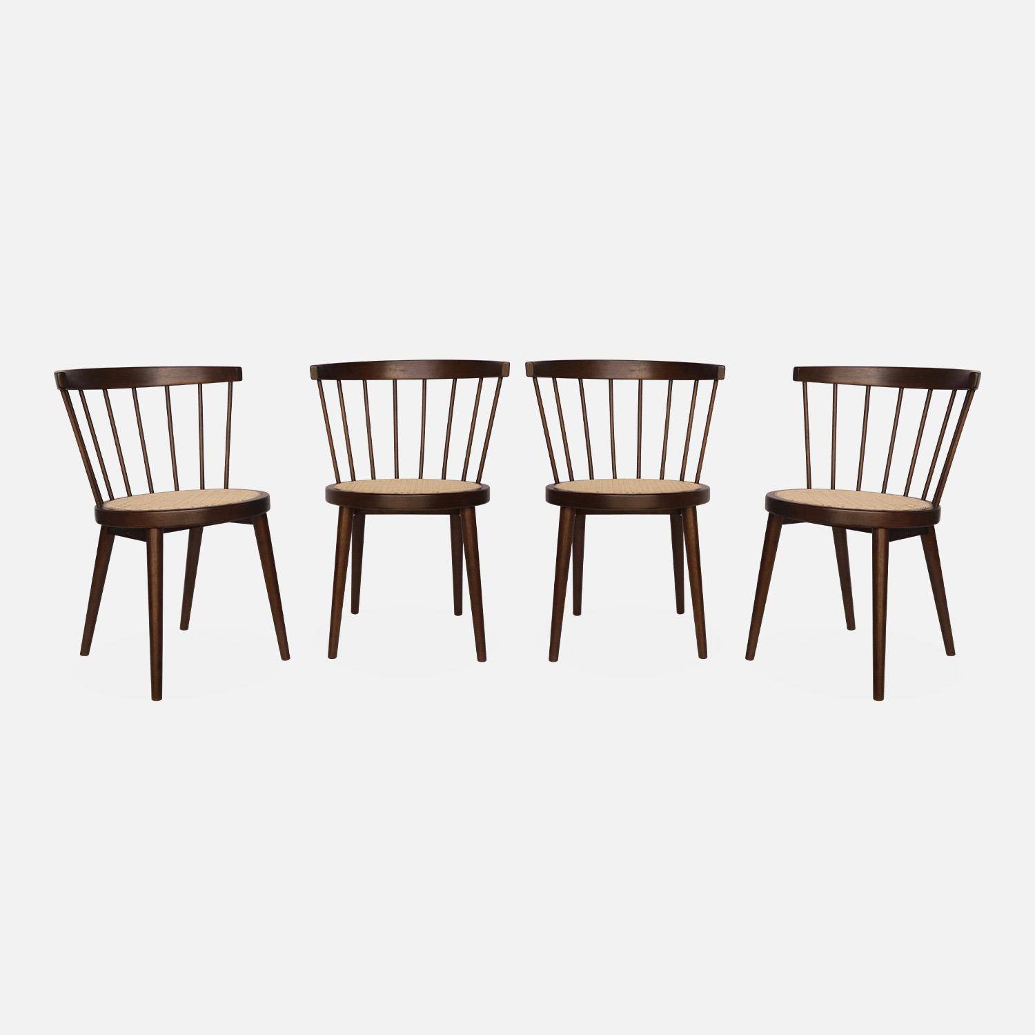 Set van 4 stoelen in walnootkleurig hout en riet, Nora, L 53 x D 53,5 x H 76cm Photo4
