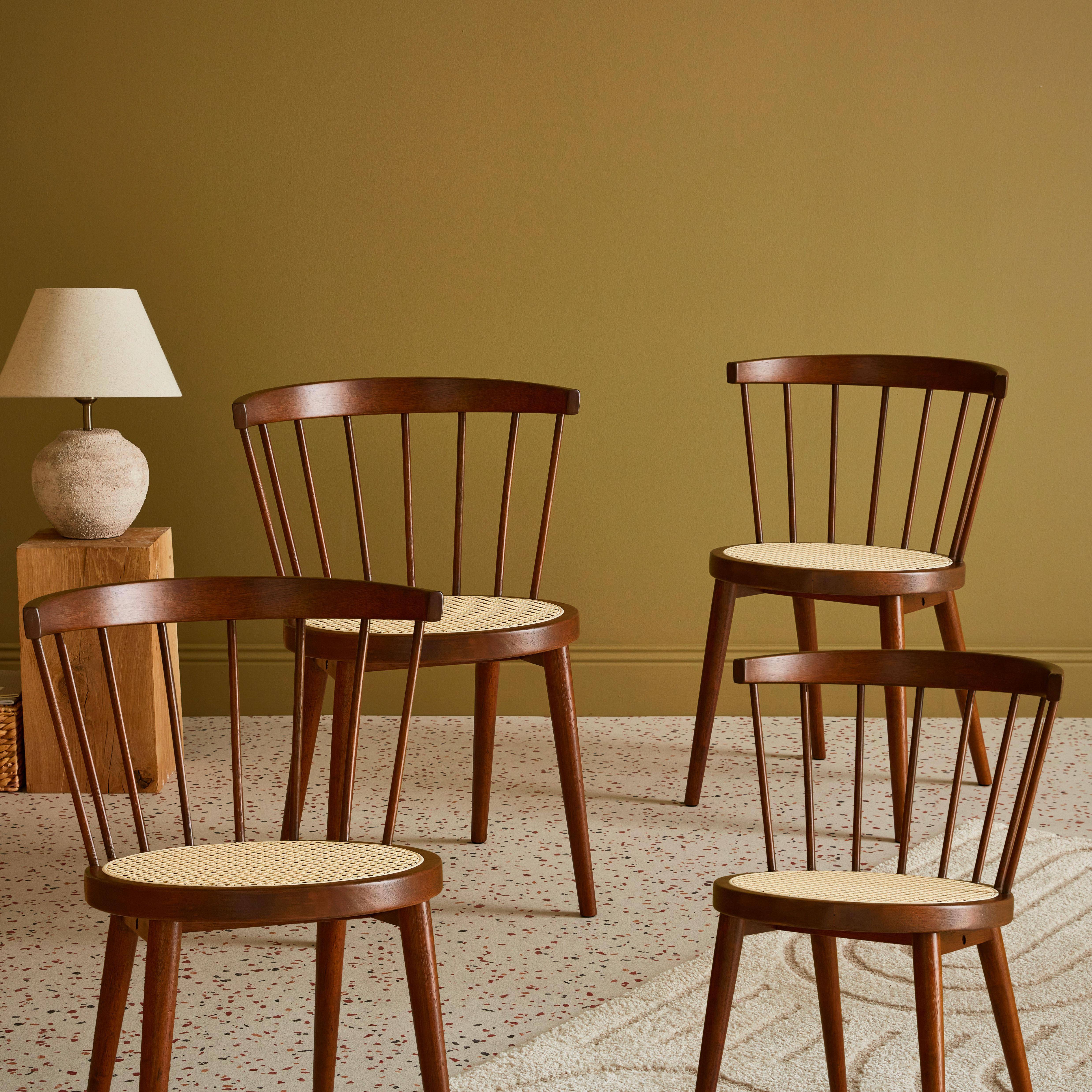 Set van 4 stoelen in walnootkleurig hout en riet, Nora, L 53 x D 53,5 x H 76cm Photo2