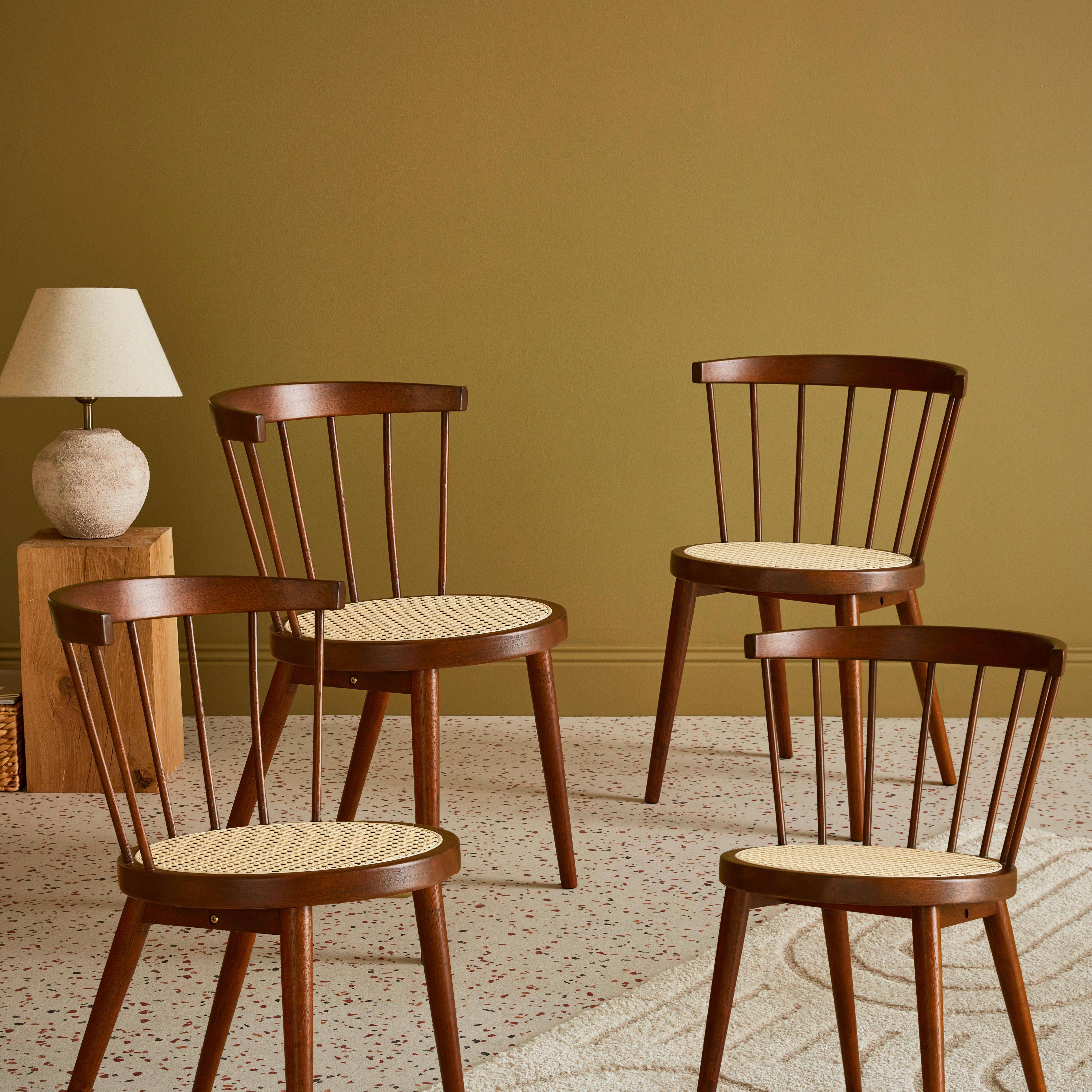 Set van 4 stoelen in walnootkleurig hout en riet, Nora, L 53 x D 53,5 x H 76cm Photo1