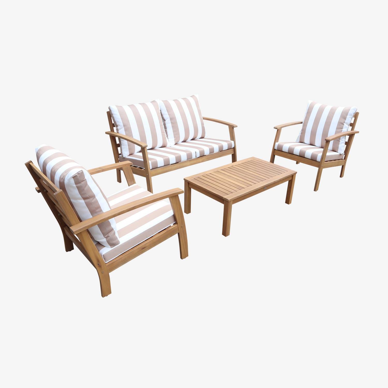 Salon de jardin bois d'acacia 4 places beige