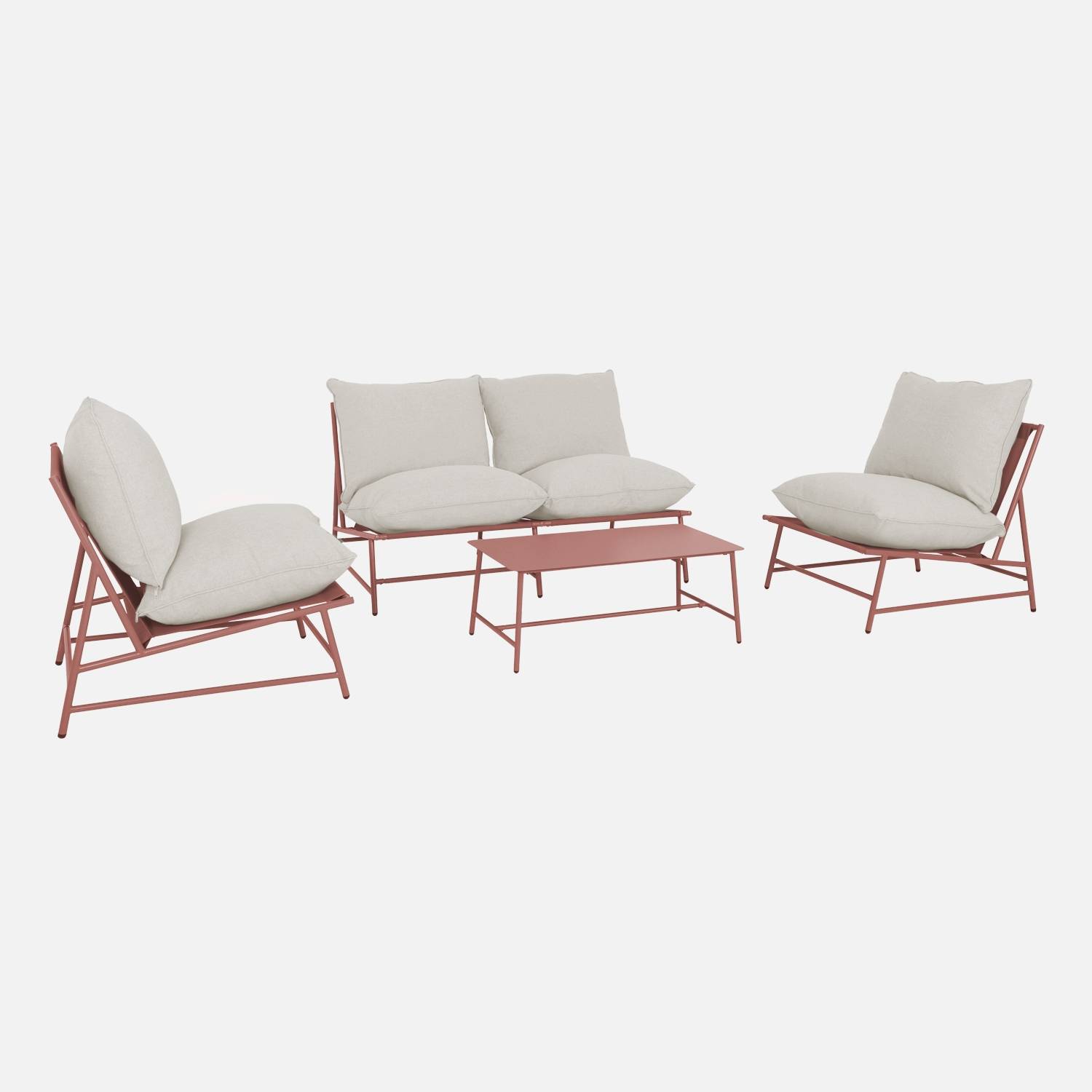Tuinset staal 4 personen terracotta en beige