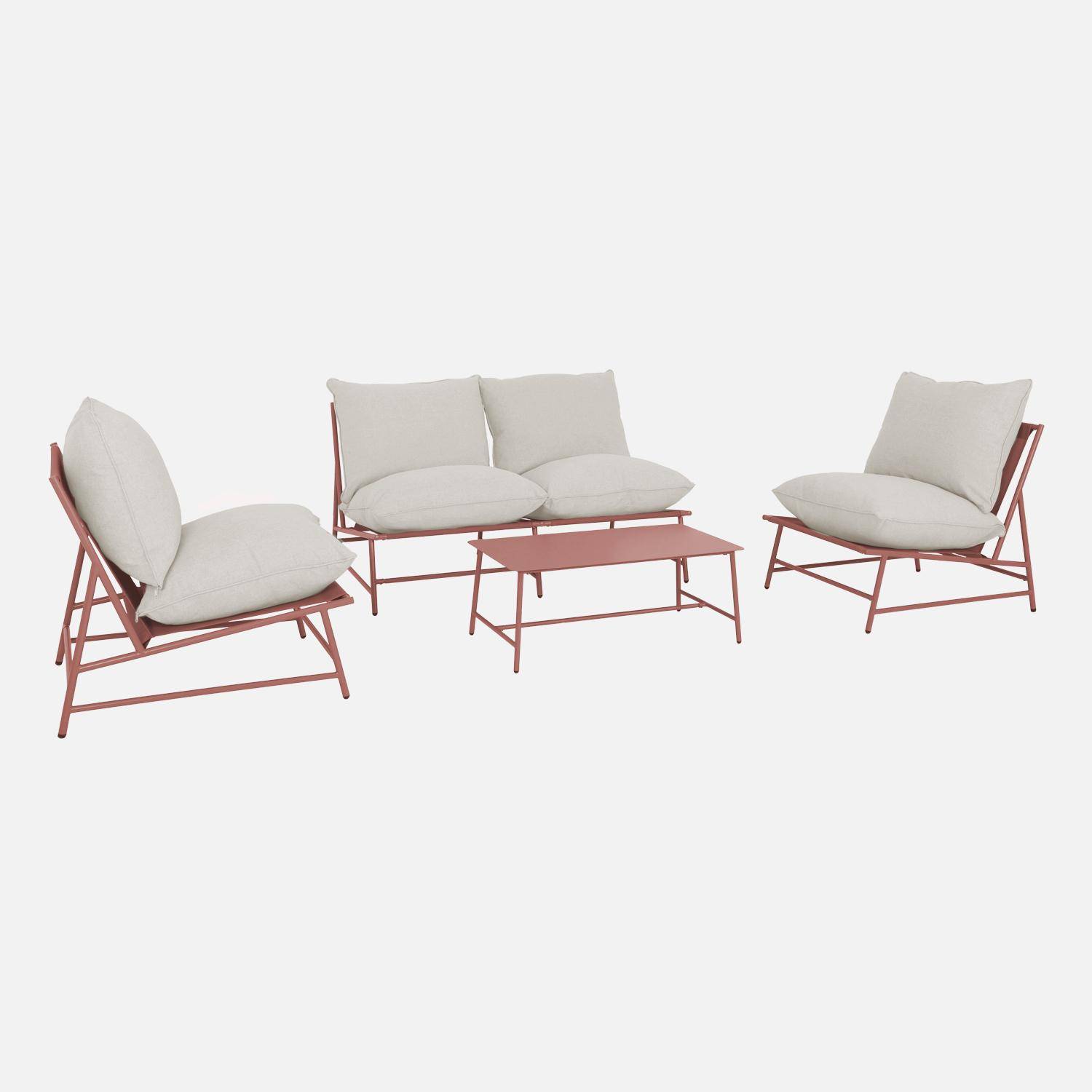 Tuinset staal SOFIA terracotta en beige, 4 plaatsen, rechthoekige tafel,sweeek,Photo4